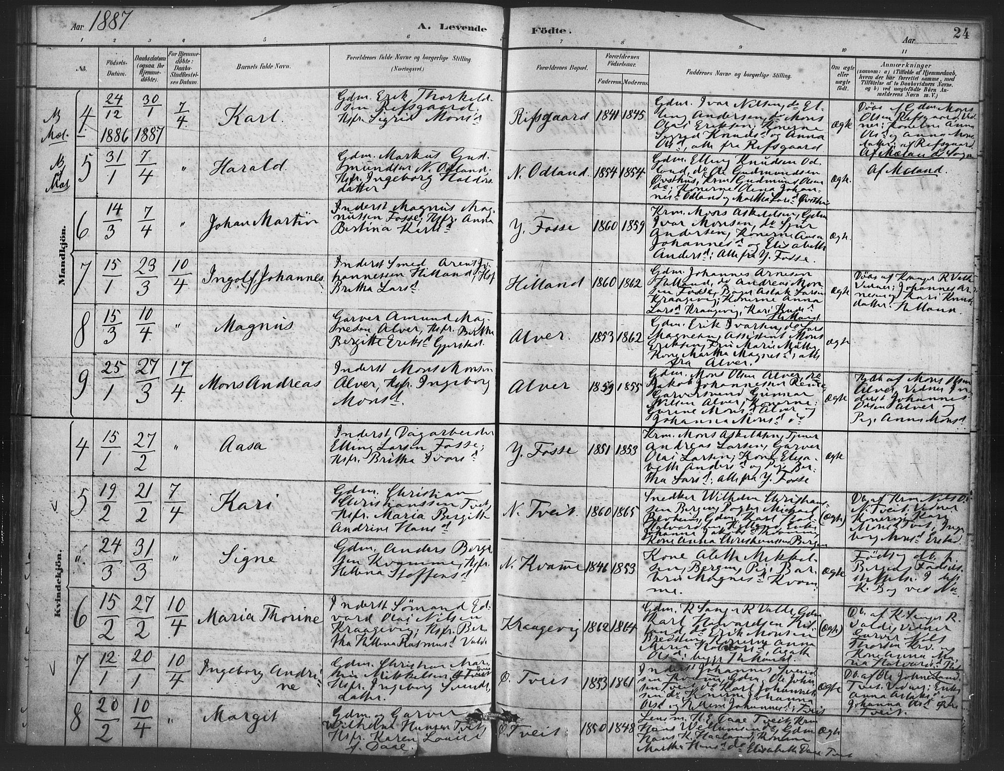 Alversund Sokneprestembete, AV/SAB-A-73901/H/Ha/Haa/Haaa/L0001: Parish register (official) no. A 1, 1882-1896, p. 24