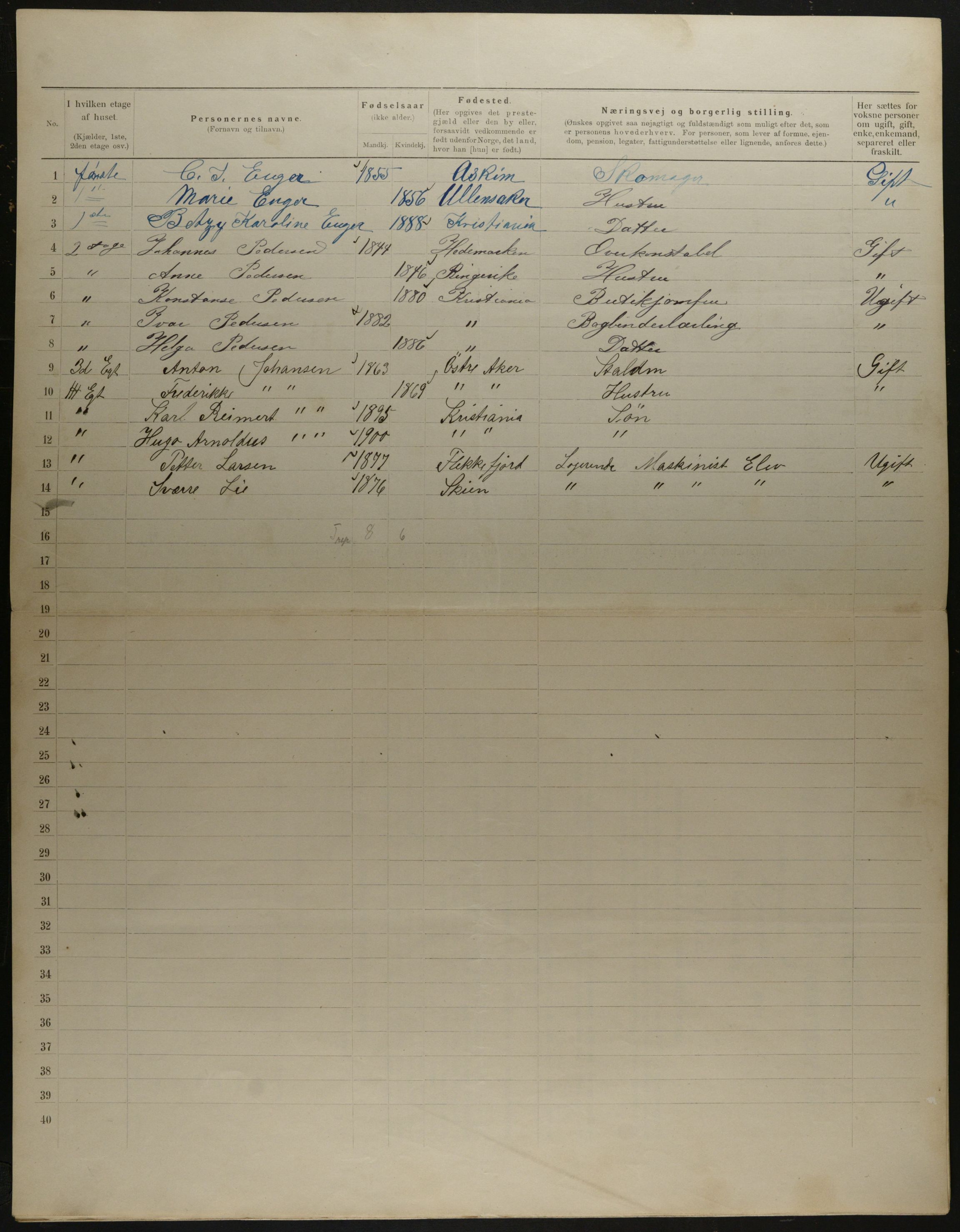 OBA, Municipal Census 1901 for Kristiania, 1901, p. 14606