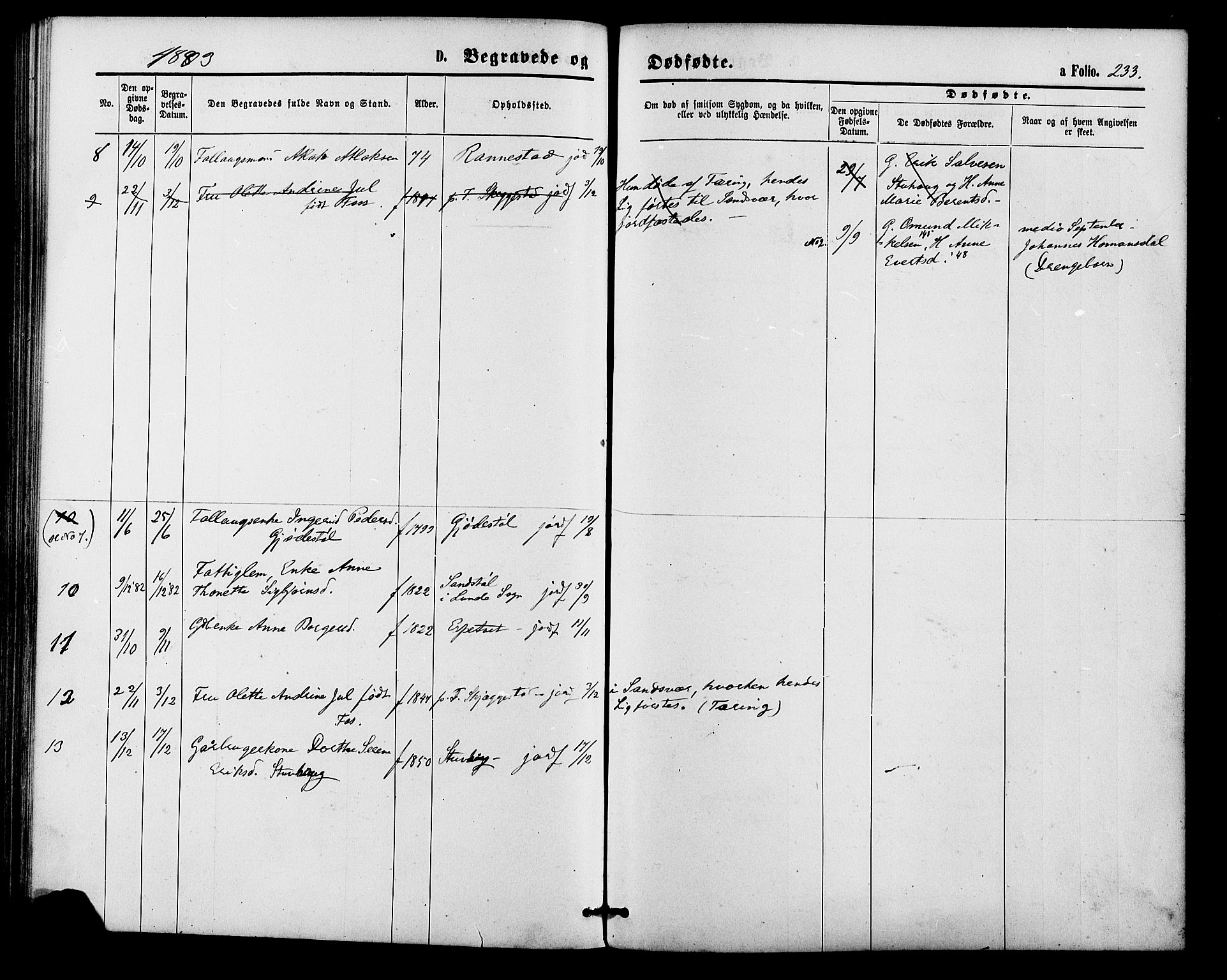 Bakke sokneprestkontor, AV/SAK-1111-0002/F/Fa/Faa/L0007: Parish register (official) no. A 7, 1877-1886, p. 233