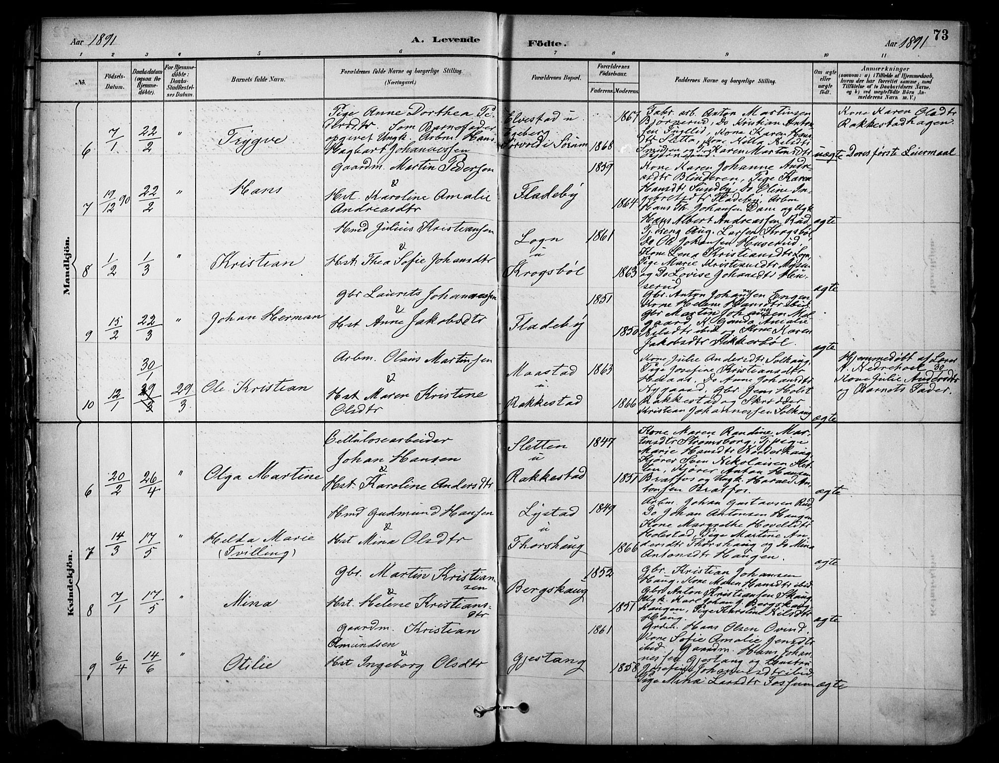 Enebakk prestekontor Kirkebøker, AV/SAO-A-10171c/F/Fa/L0016: Parish register (official) no. I 16, 1883-1898, p. 73