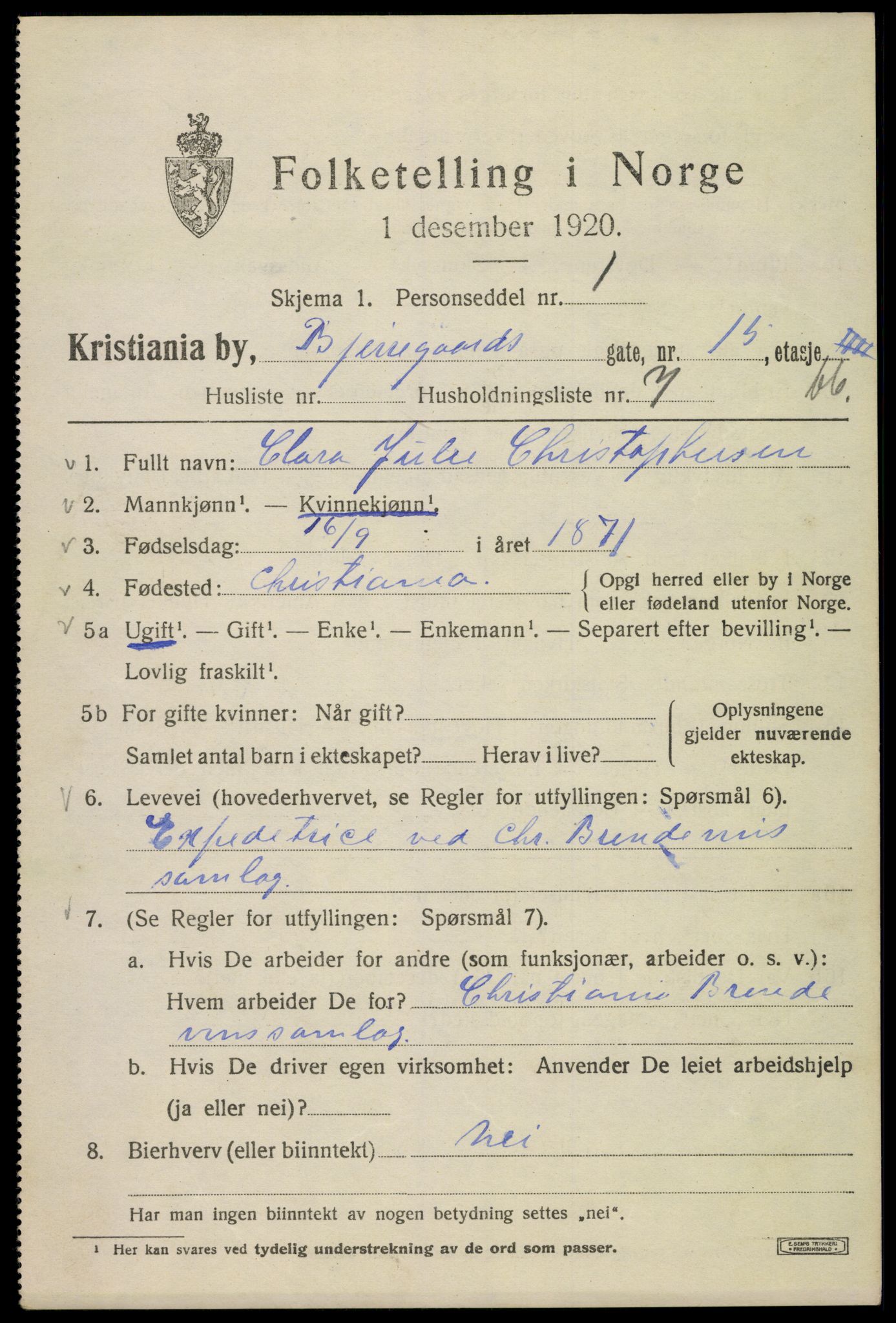 SAO, 1920 census for Kristiania, 1920, p. 159819