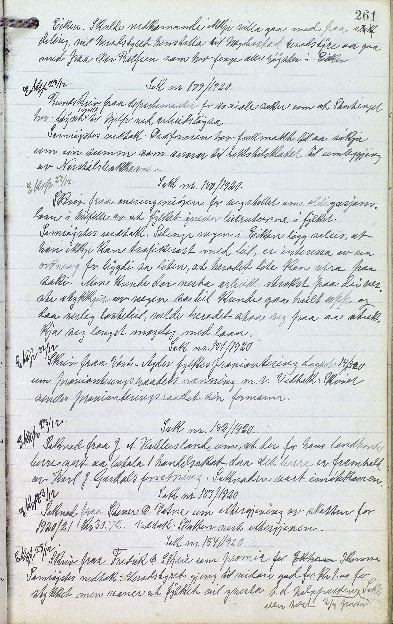 Eiken kommune - Formannskapet, ARKSOR/1034EI120/A/L0001: Møtebok, 1916-1925, p. 261