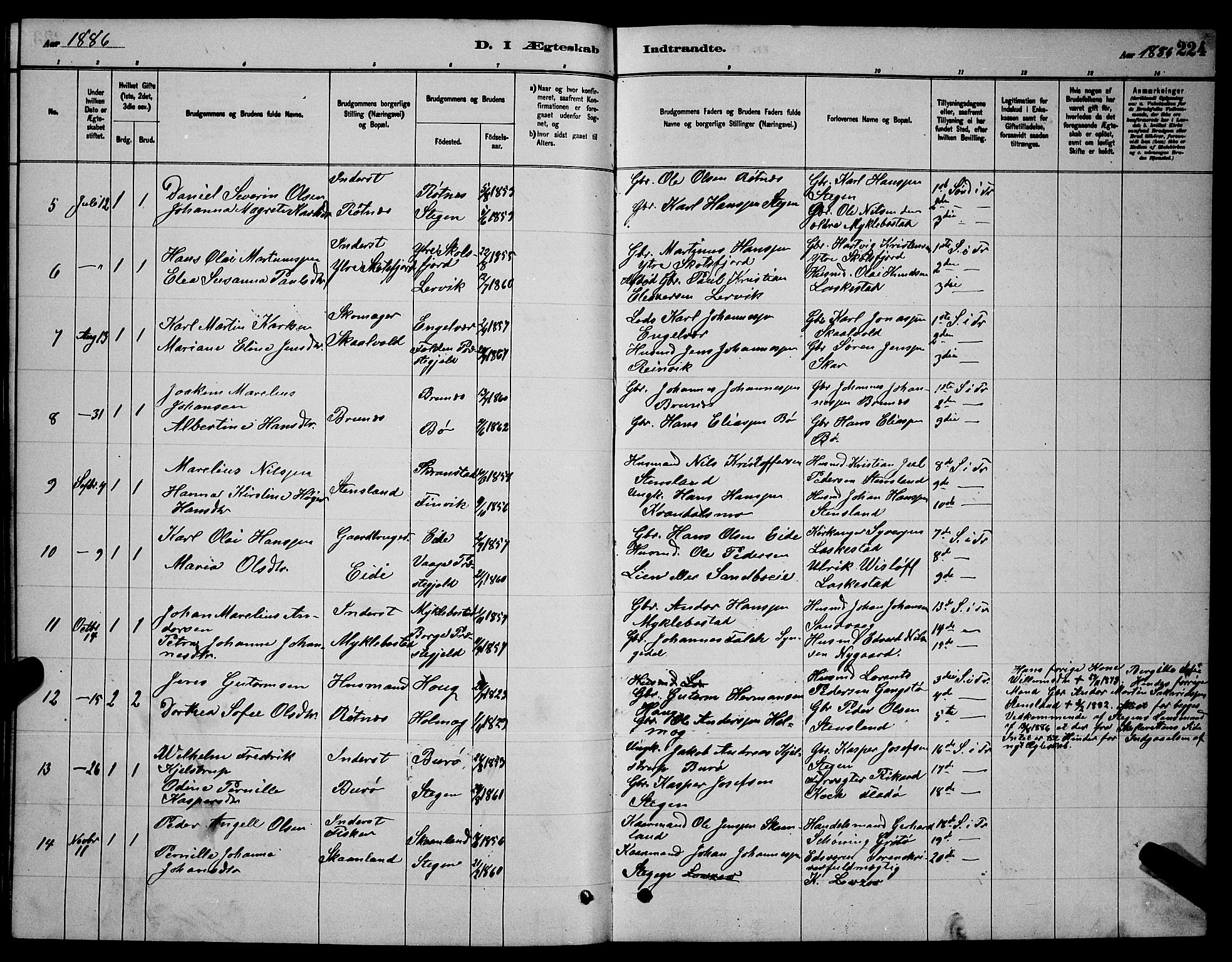 Ministerialprotokoller, klokkerbøker og fødselsregistre - Nordland, AV/SAT-A-1459/855/L0816: Parish register (copy) no. 855C05, 1879-1894, p. 224