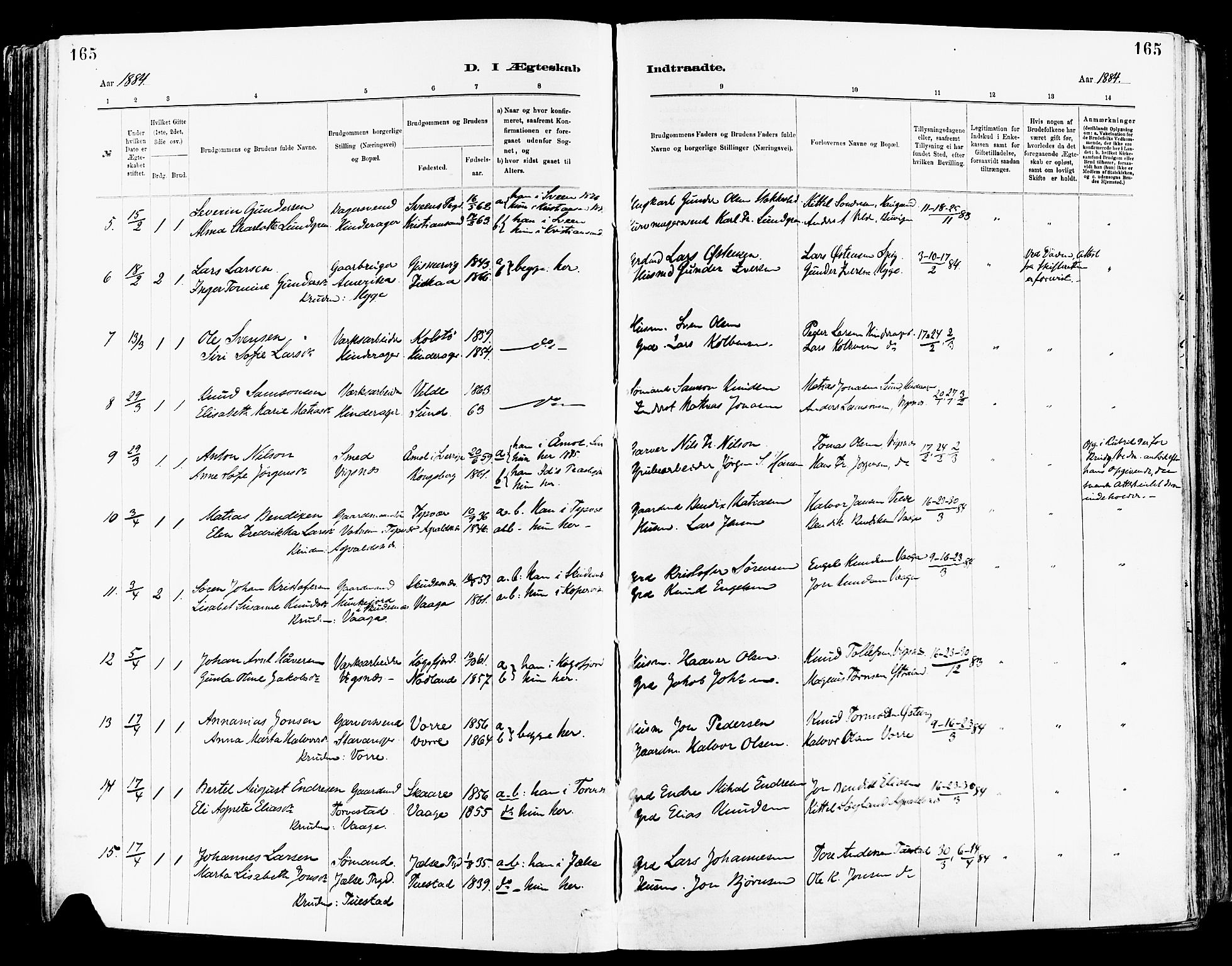 Avaldsnes sokneprestkontor, AV/SAST-A -101851/H/Ha/Haa/L0015: Parish register (official) no. A 15, 1880-1906, p. 165