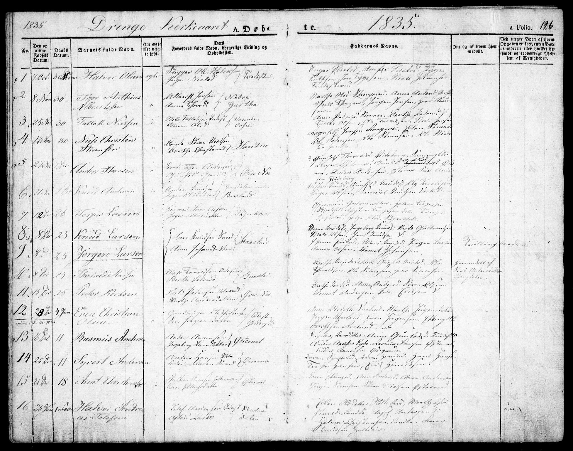 Holt sokneprestkontor, AV/SAK-1111-0021/F/Fa/L0006: Parish register (official) no. A 6, 1820-1835, p. 126