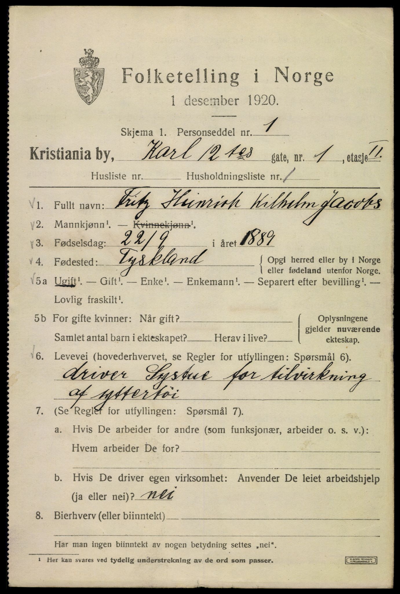 SAO, 1920 census for Kristiania, 1920, p. 328769