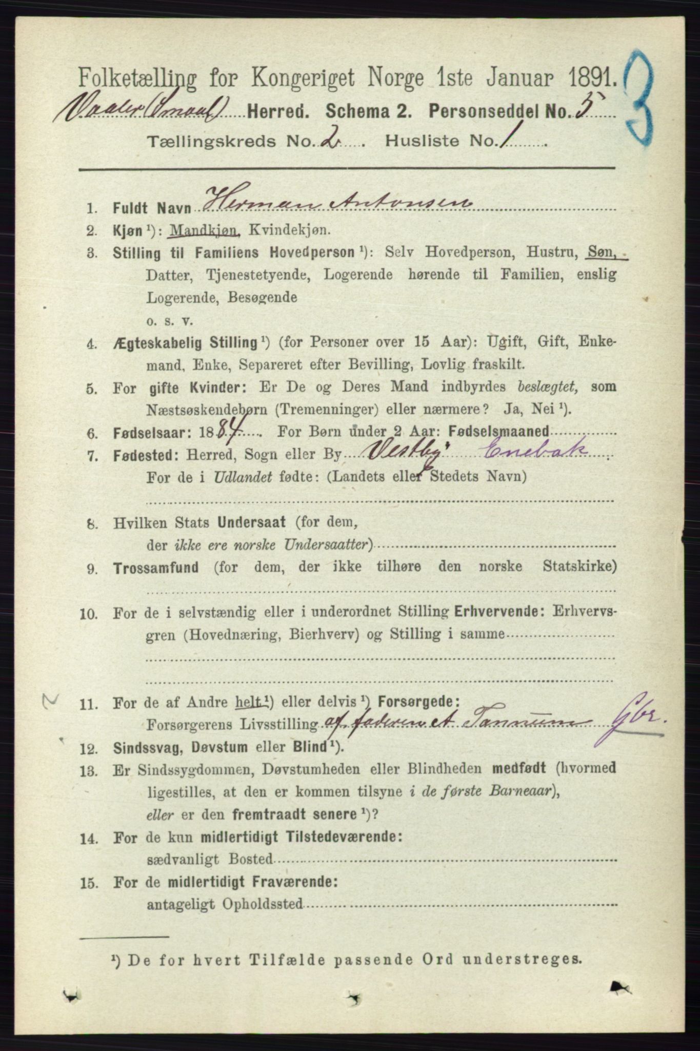 RA, 1891 census for 0137 Våler, 1891, p. 690