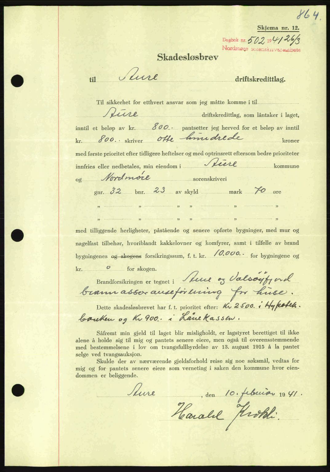 Nordmøre sorenskriveri, AV/SAT-A-4132/1/2/2Ca: Mortgage book no. B87, 1940-1941, Diary no: : 502/1941