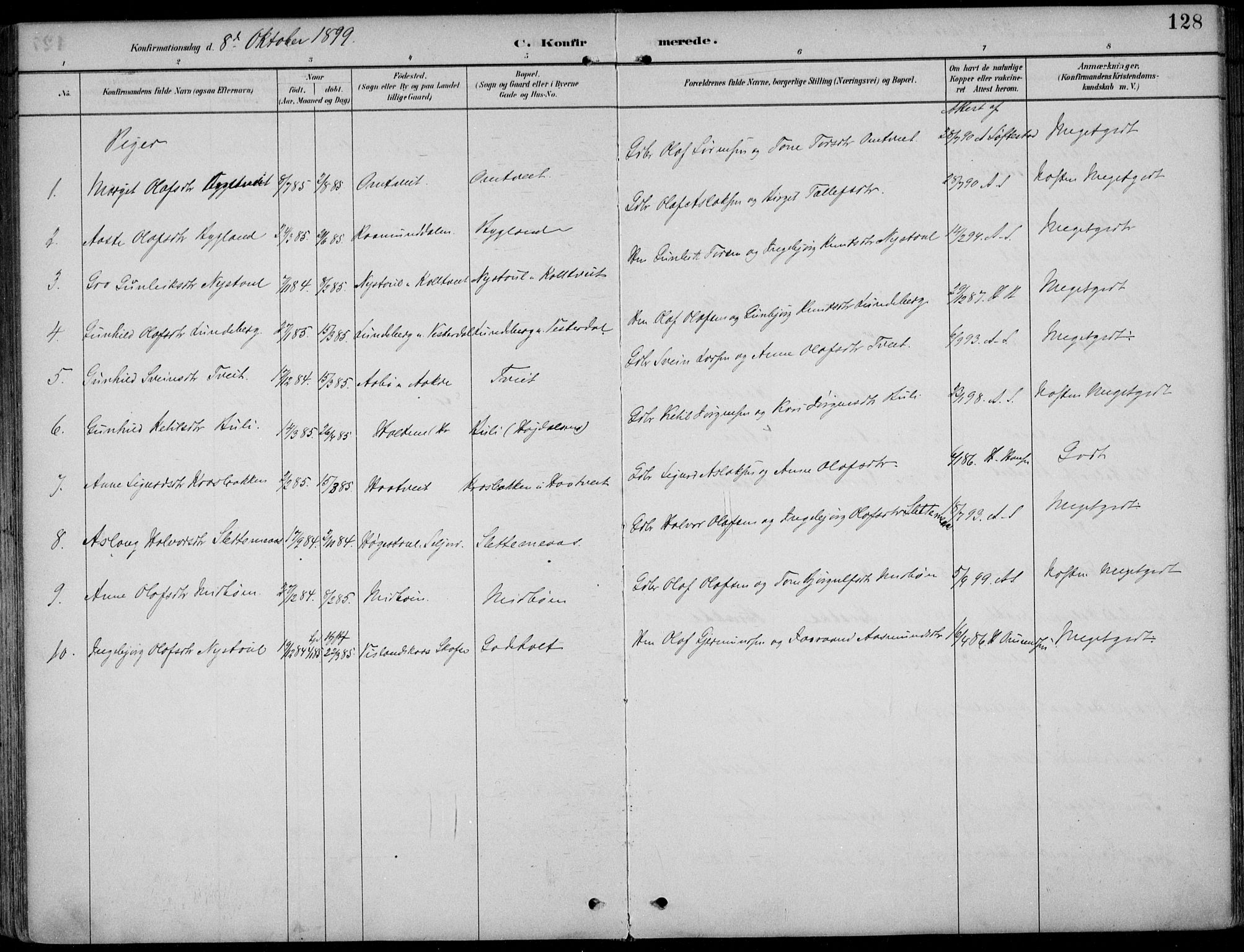 Kviteseid kirkebøker, AV/SAKO-A-276/F/Fb/L0002: Parish register (official) no. II 2, 1882-1916, p. 128