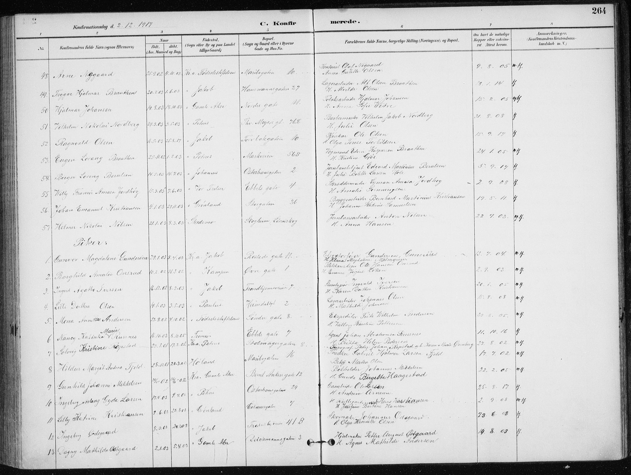 Jakob prestekontor Kirkebøker, SAO/A-10850/F/Fa/L0008: Parish register (official) no. 8, 1892-1924, p. 264