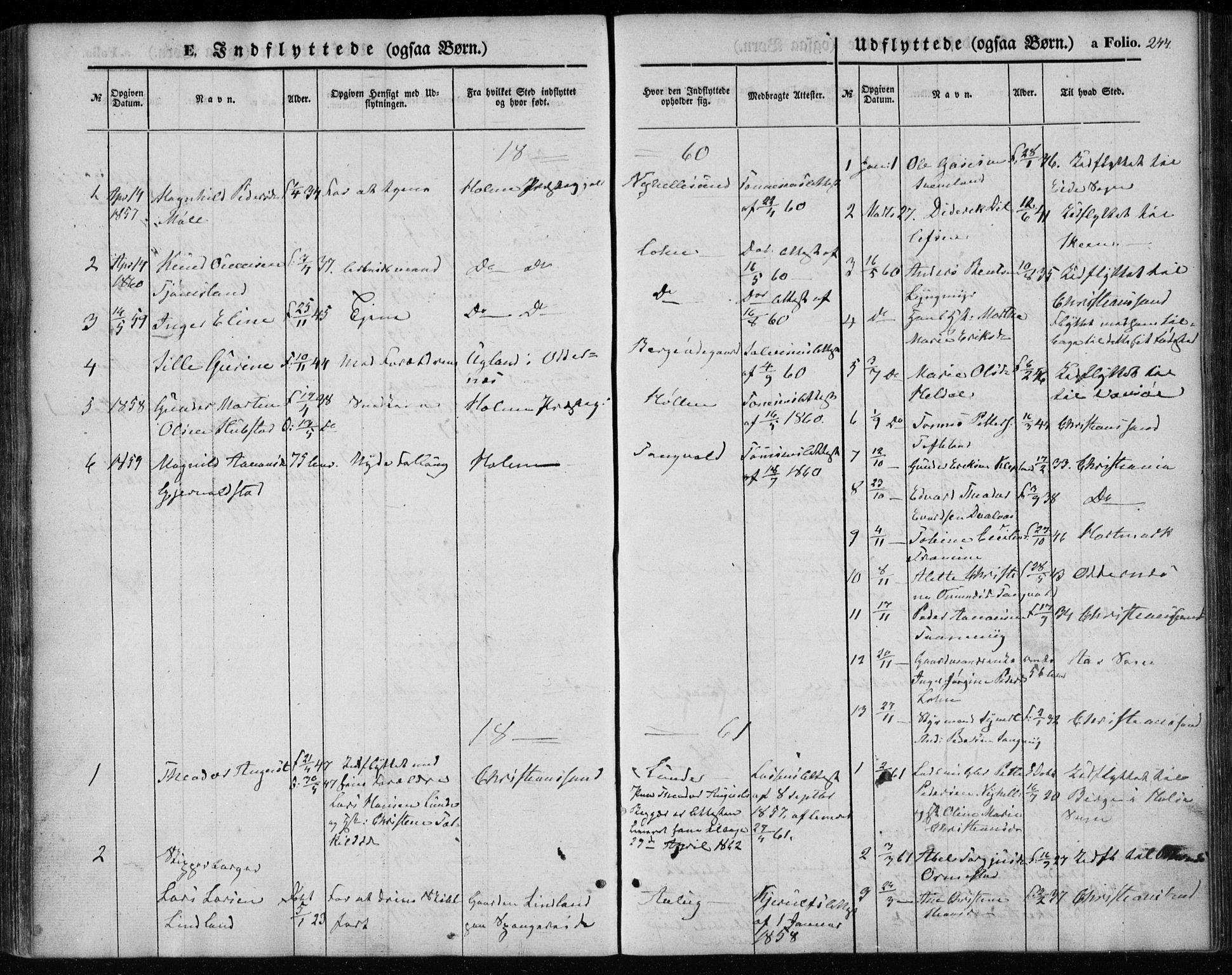 Søgne sokneprestkontor, AV/SAK-1111-0037/F/Fa/Fab/L0010: Parish register (official) no. A 10, 1853-1869, p. 244