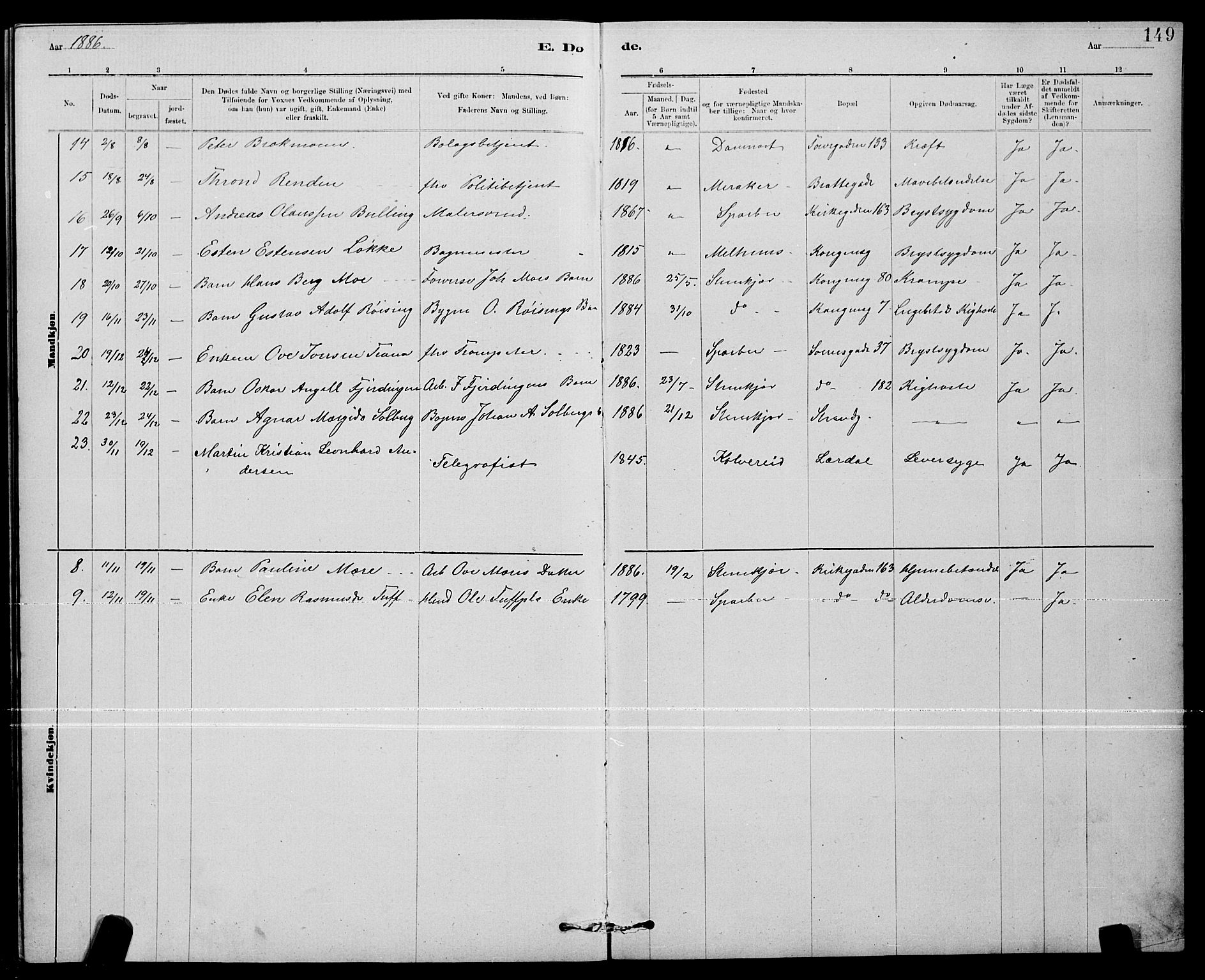 Ministerialprotokoller, klokkerbøker og fødselsregistre - Nord-Trøndelag, AV/SAT-A-1458/739/L0374: Parish register (copy) no. 739C02, 1883-1898, p. 149