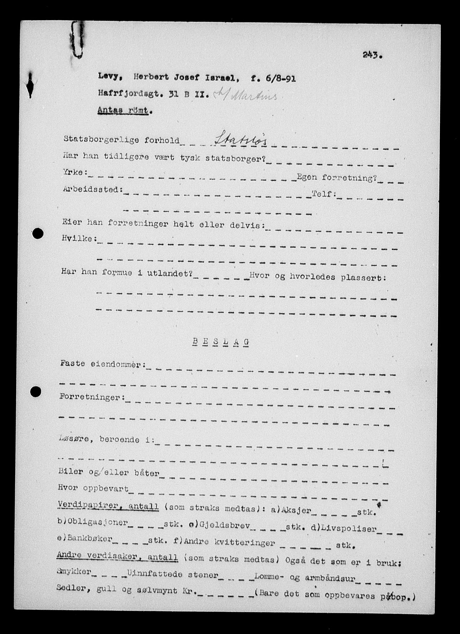 Justisdepartementet, Tilbakeføringskontoret for inndratte formuer, AV/RA-S-1564/H/Hc/Hcc/L0959: --, 1945-1947, p. 258