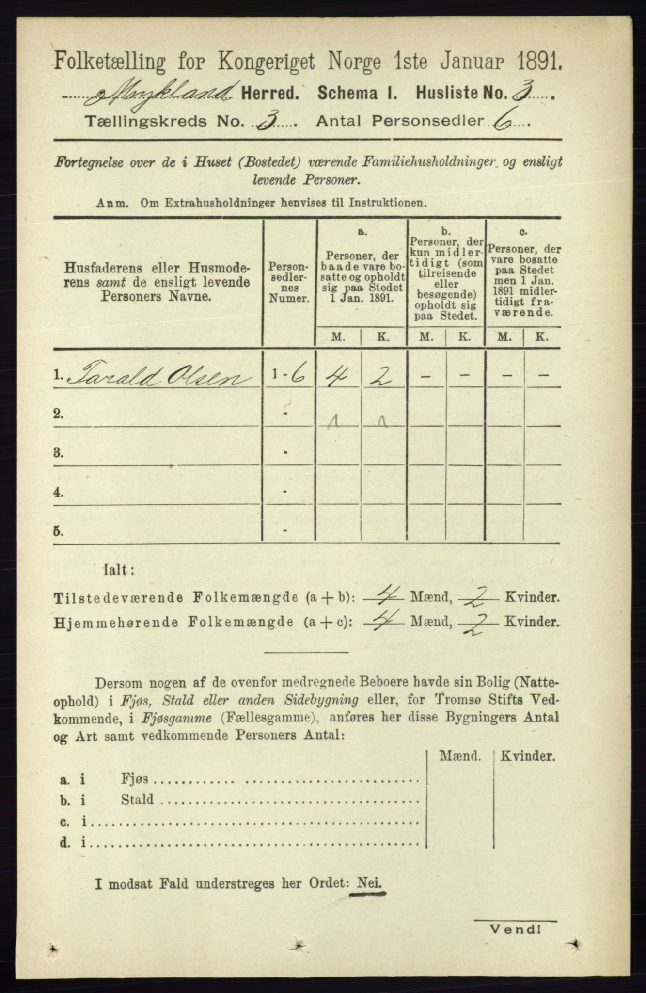 RA, 1891 census for 0932 Mykland, 1891, p. 528