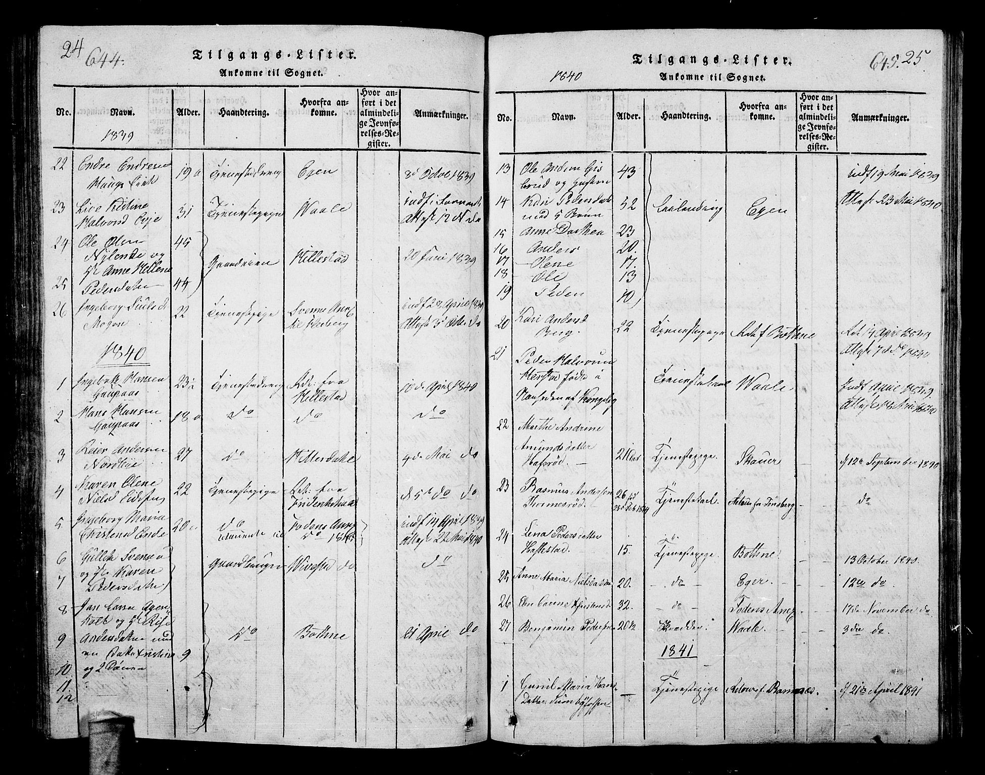 Hof kirkebøker, AV/SAKO-A-64/G/Ga/L0001: Parish register (copy) no. I 1, 1814-1844, p. 644-645