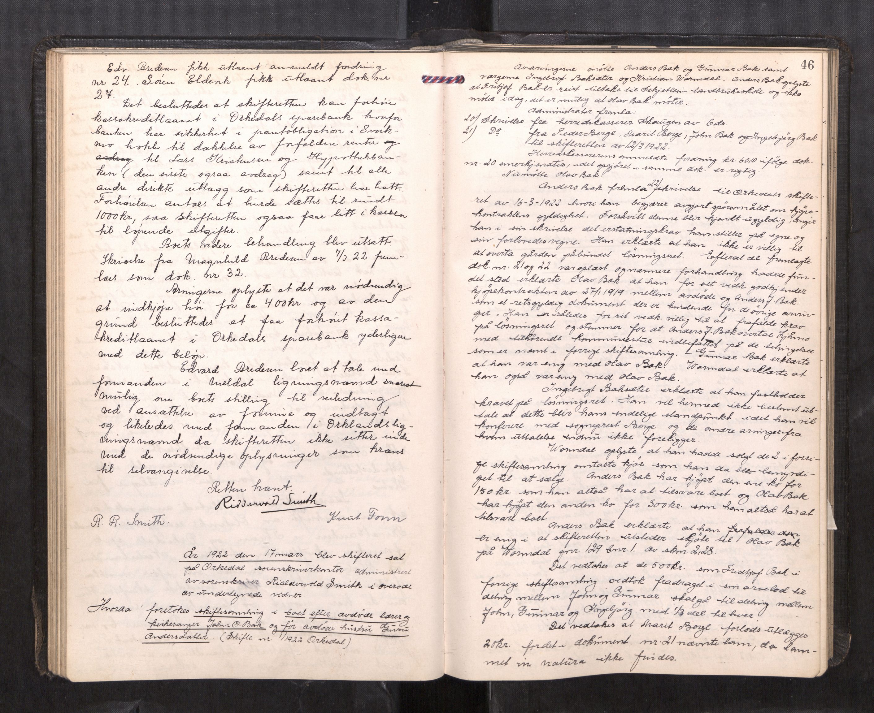 Orkdal sorenskriveri, AV/SAT-A-4169/1/3/3B/L0015: Skiftebehandlingsprotokoll, 1919-1927, p. 45b-46a