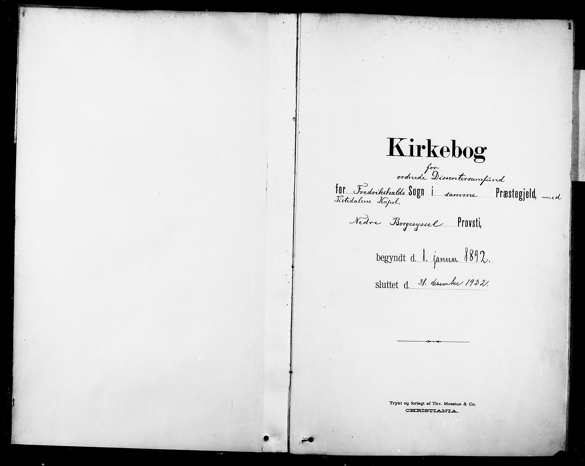 Halden prestekontor Kirkebøker, SAO/A-10909/F/Fb/L0001: Parish register (official) no. II 1, 1892-1932, p. 1