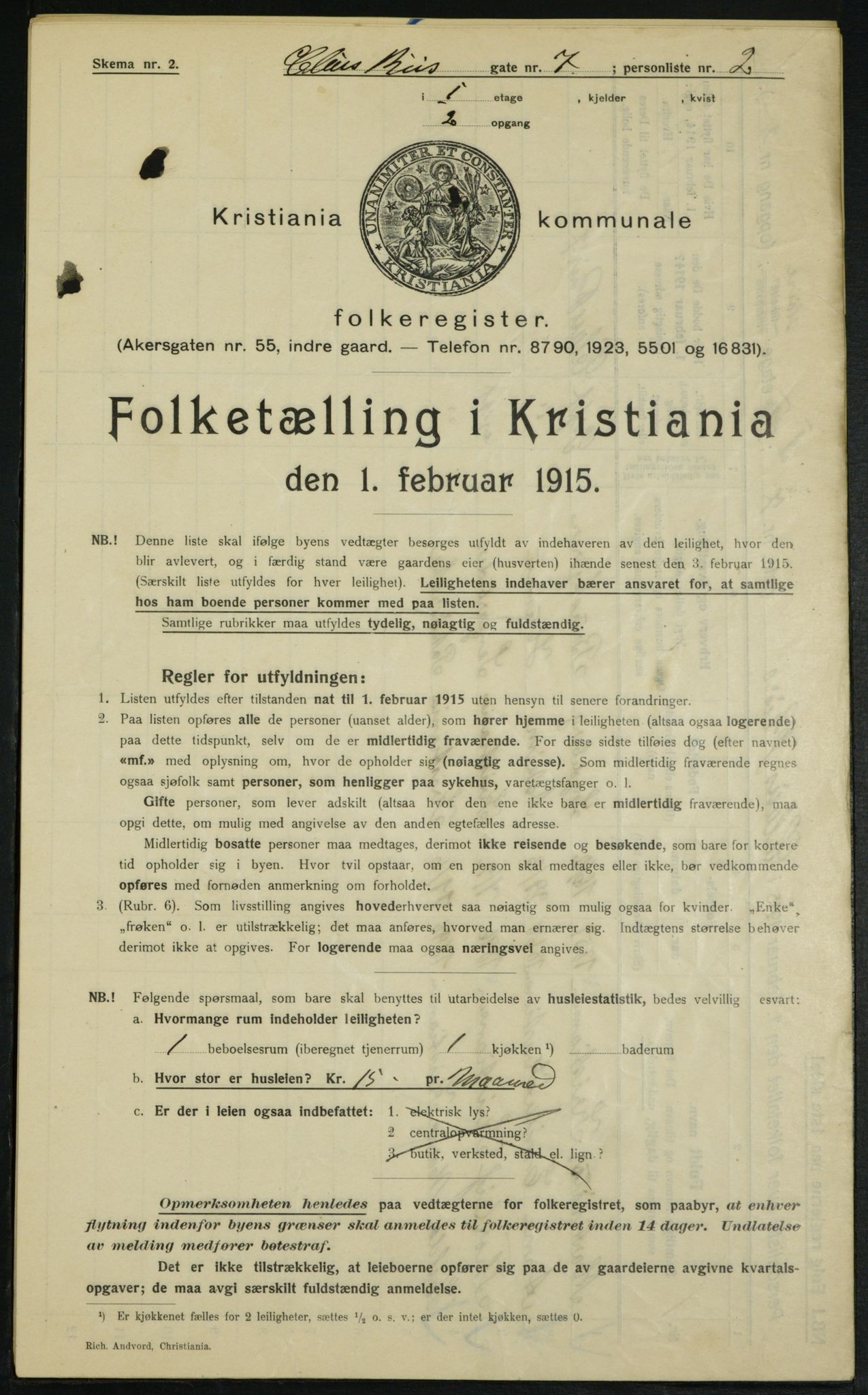 OBA, Municipal Census 1915 for Kristiania, 1915, p. 12738