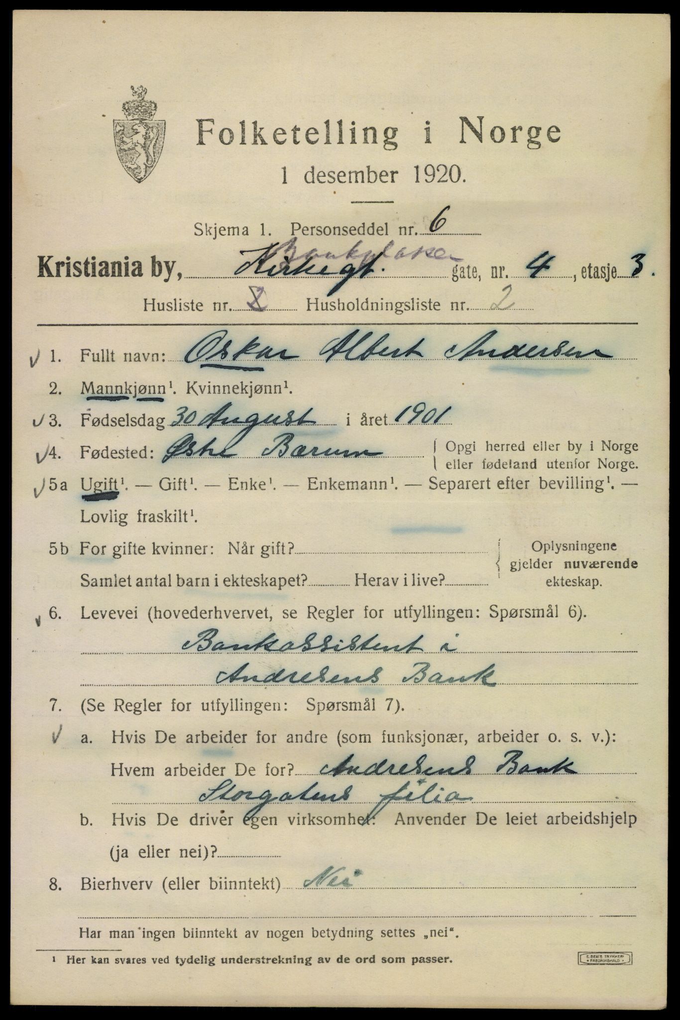 SAO, 1920 census for Kristiania, 1920, p. 150217