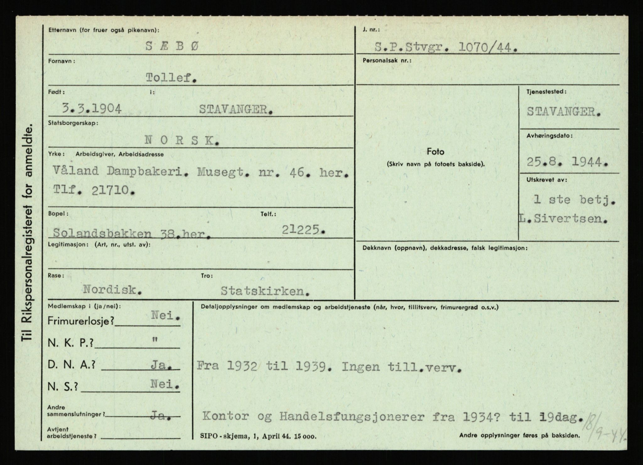 Statspolitiet - Hovedkontoret / Osloavdelingen, AV/RA-S-1329/C/Ca/L0015: Svea - Tøsse, 1943-1945, p. 909