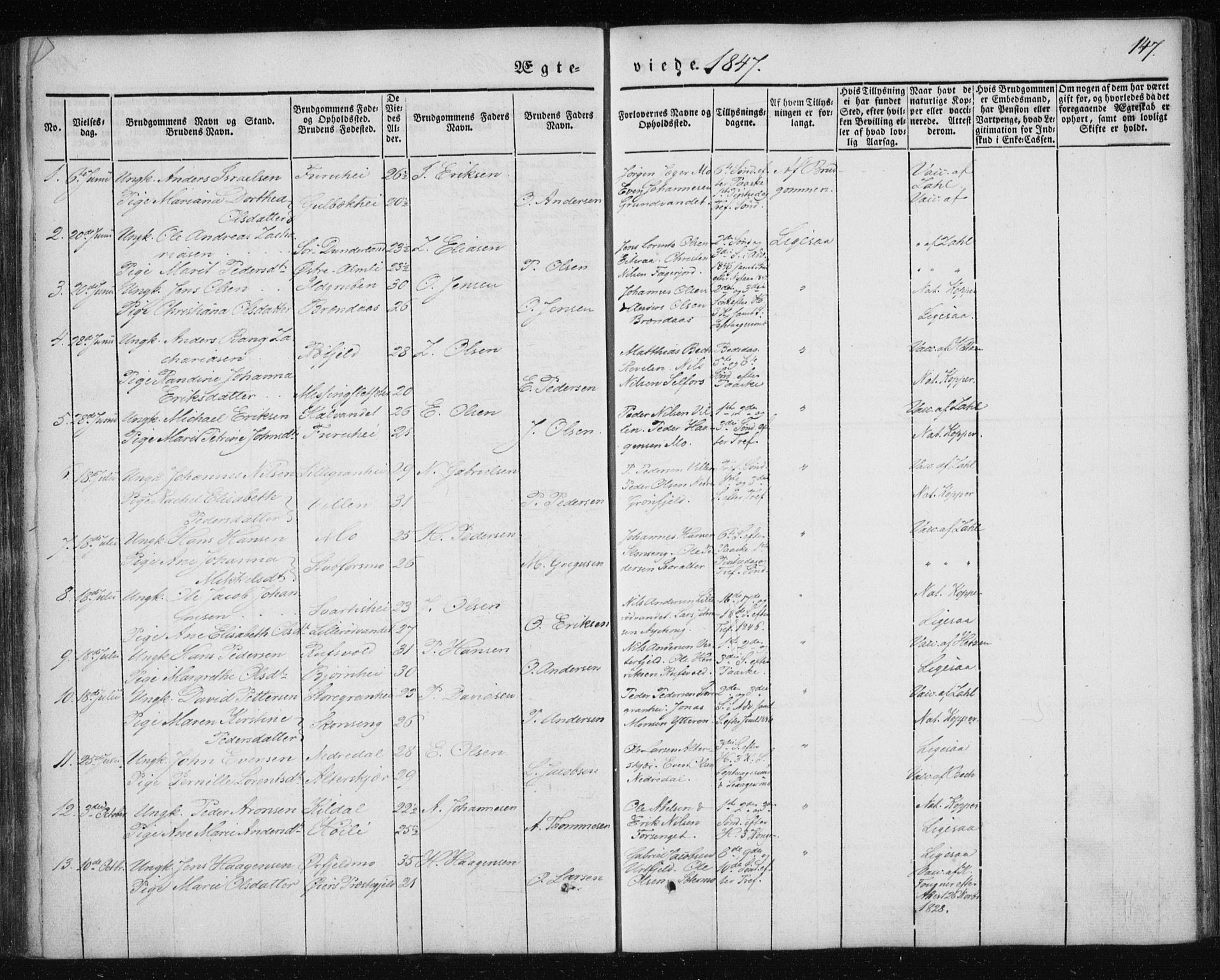 Ministerialprotokoller, klokkerbøker og fødselsregistre - Nordland, AV/SAT-A-1459/827/L0391: Parish register (official) no. 827A03, 1842-1852, p. 147