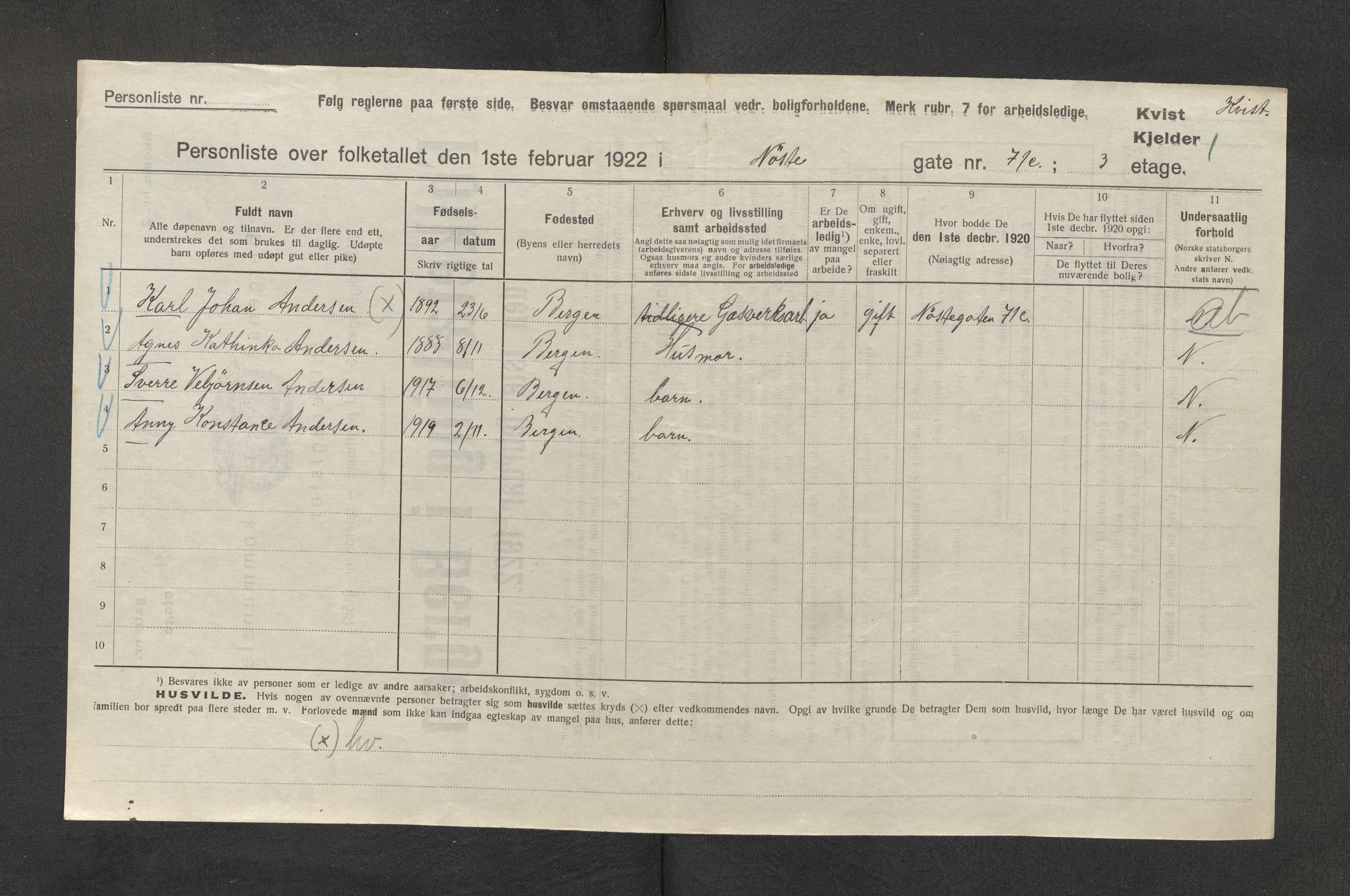 SAB, Municipal Census 1922 for Bergen, 1922, p. 29963