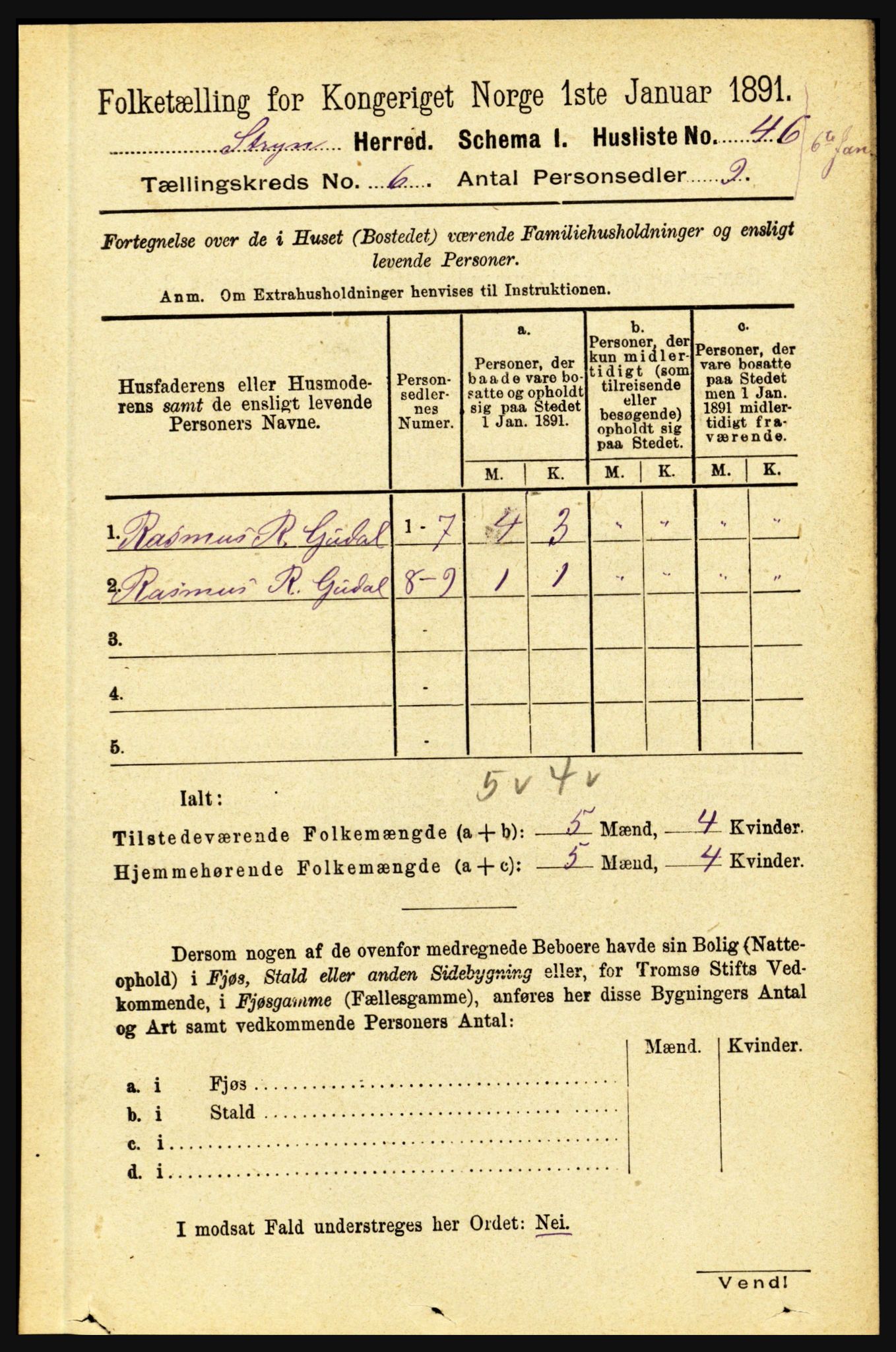 RA, 1891 census for 1448 Stryn, 1891, p. 2376