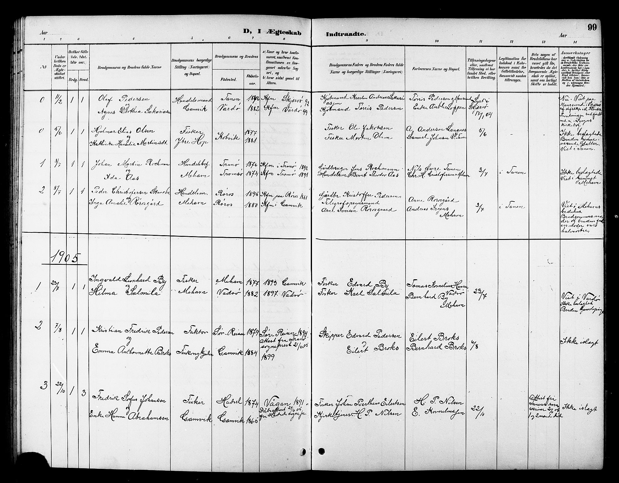 Tana sokneprestkontor, SATØ/S-1334/H/Hb/L0006klokker: Parish register (copy) no. 6, 1892-1909, p. 99