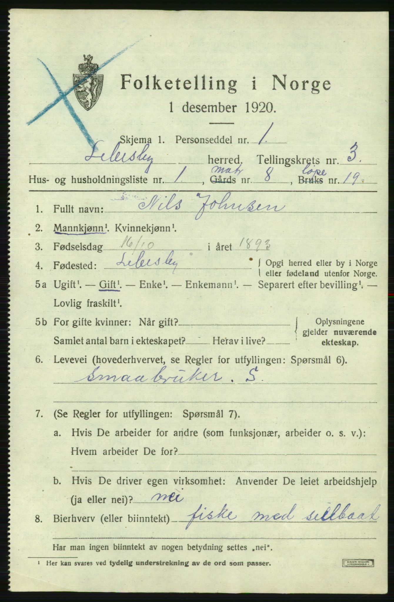 SATØ, 1920 census for Lebesby, 1920, p. 1245