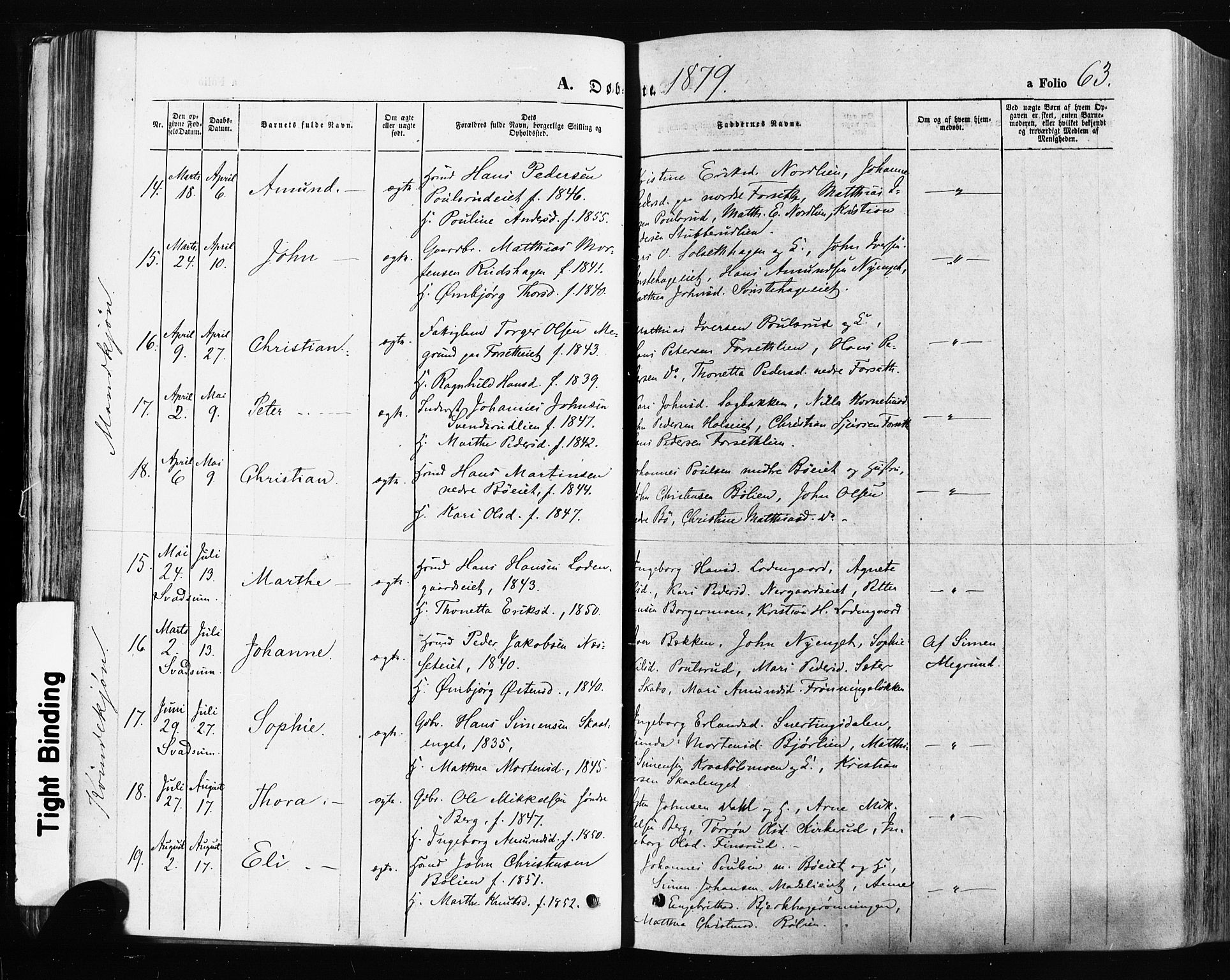 Gausdal prestekontor, AV/SAH-PREST-090/H/Ha/Haa/L0010: Parish register (official) no. 10, 1867-1886, p. 63