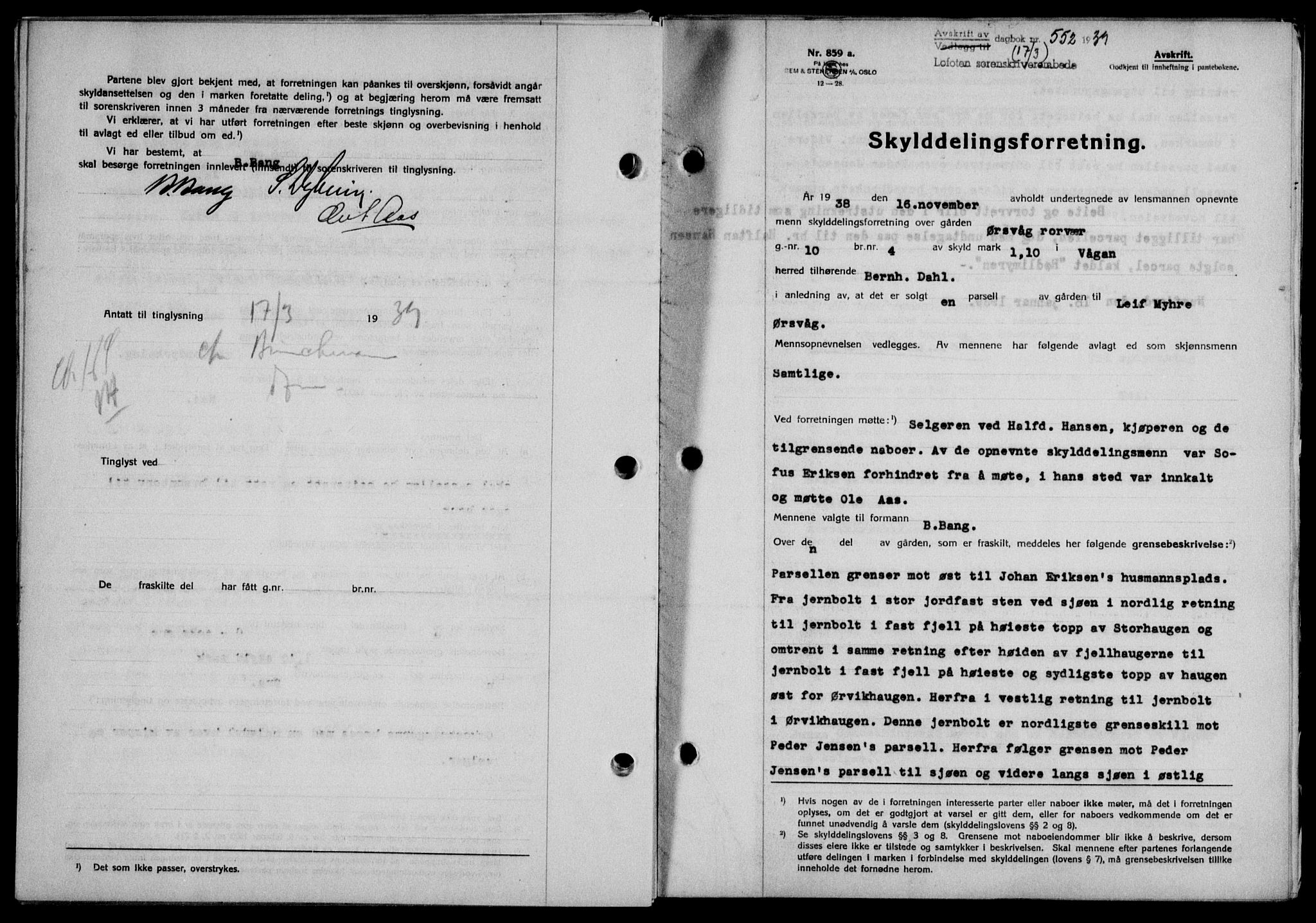 Lofoten sorenskriveri, SAT/A-0017/1/2/2C/L0005a: Mortgage book no. 5a, 1939-1939, Diary no: : 552/1939