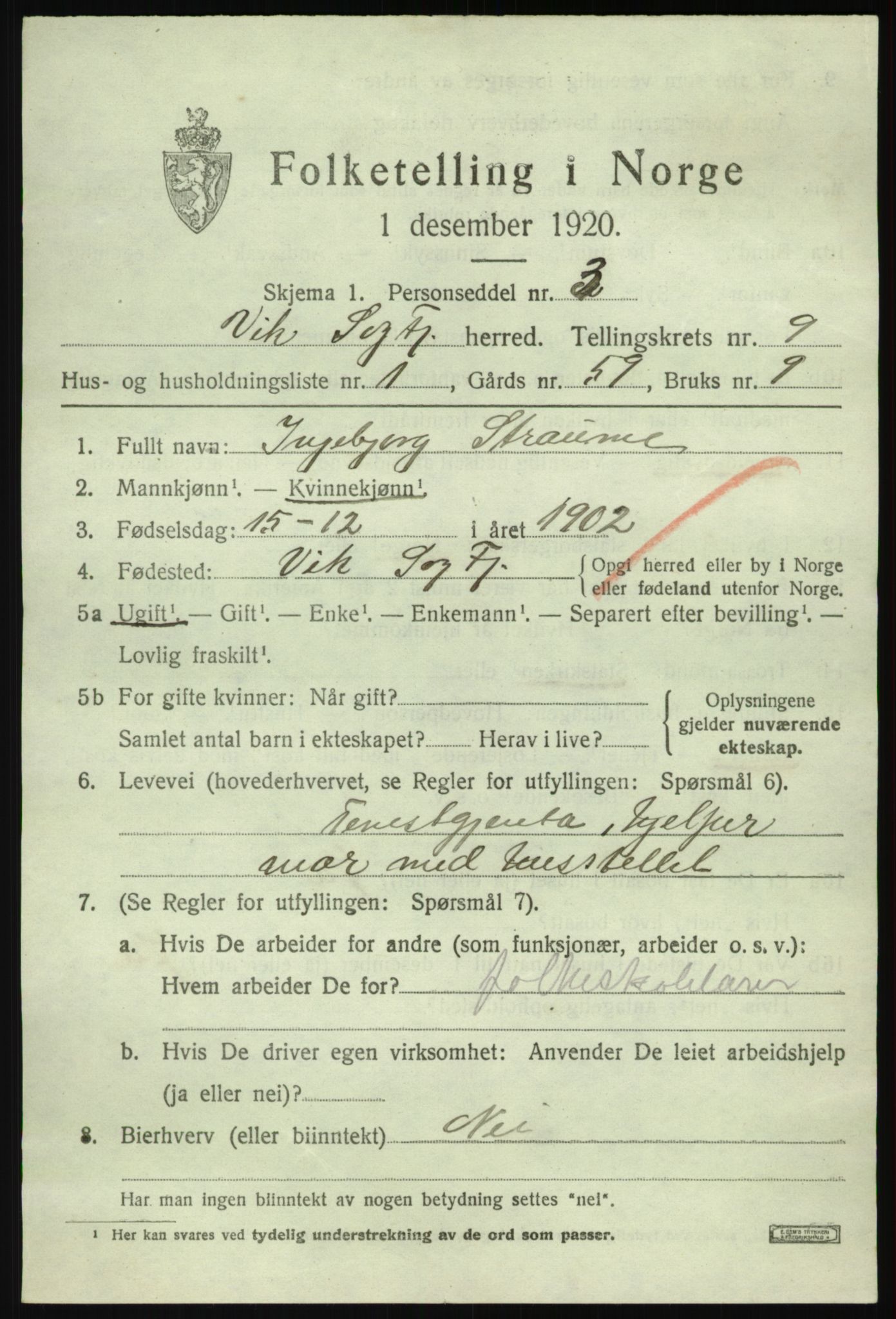 SAB, 1920 census for Vik, 1920, p. 5521