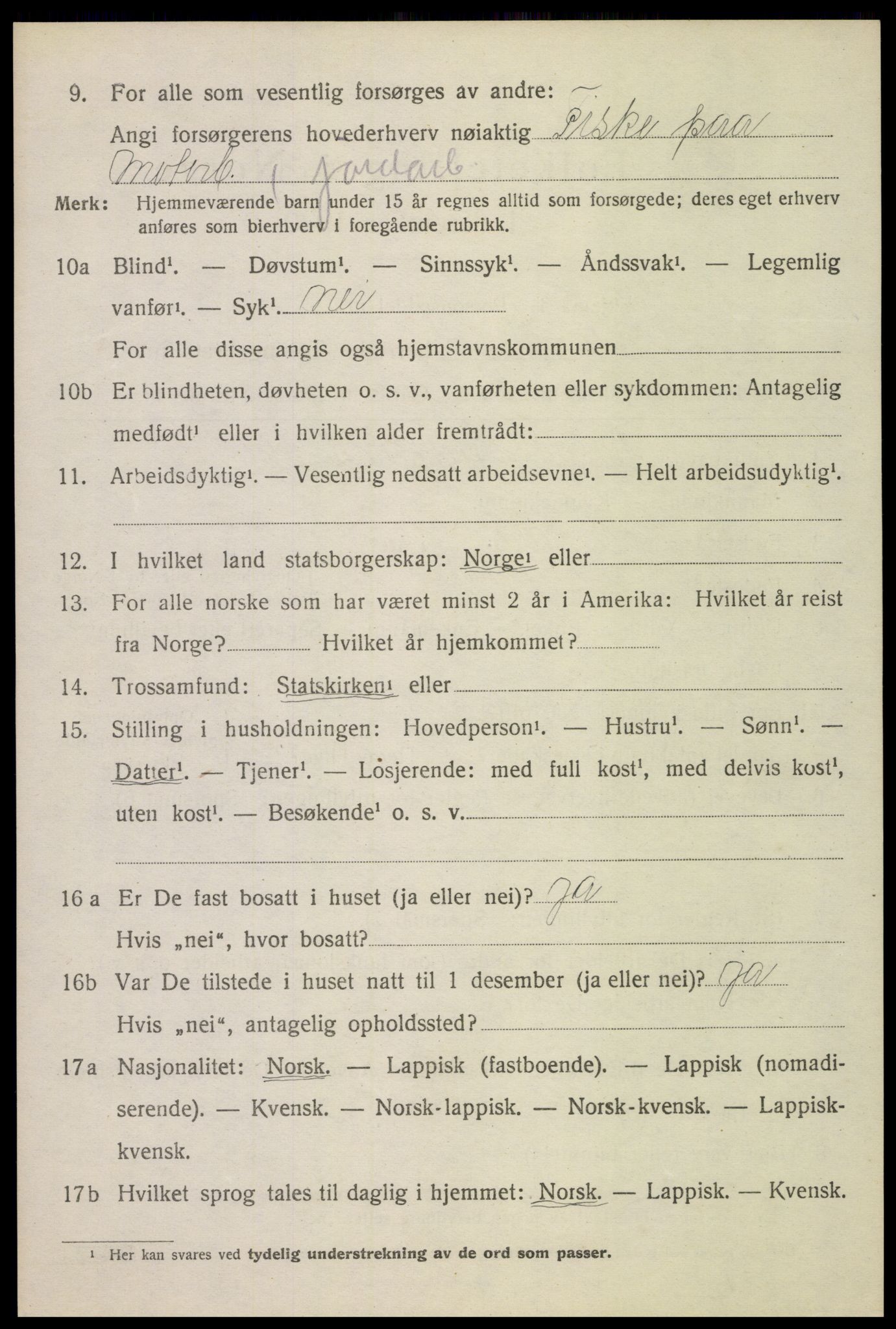 SAT, 1920 census for Sortland, 1920, p. 6533