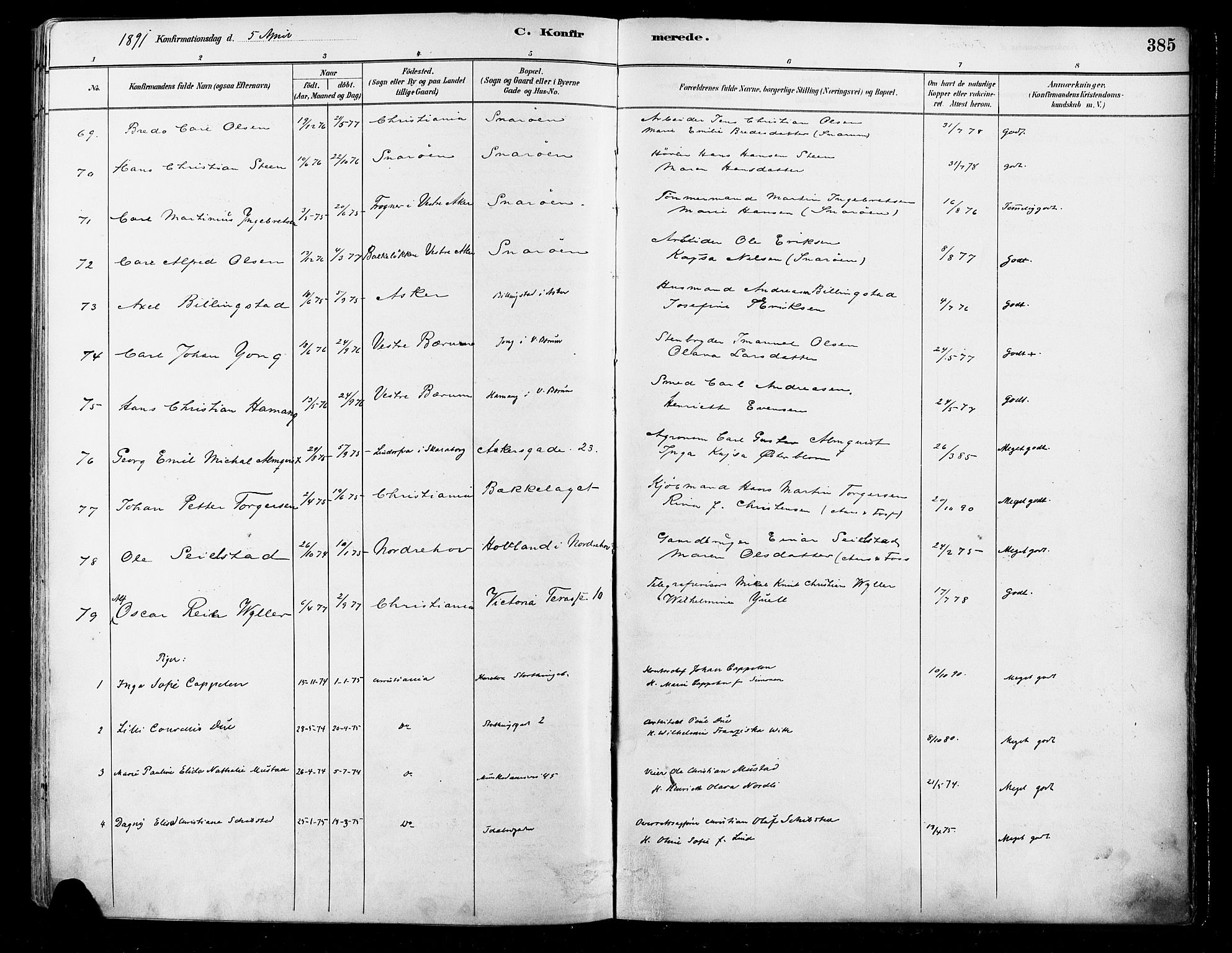 Johannes prestekontor Kirkebøker, SAO/A-10852/F/Fa/L0003: Parish register (official) no. 3, 1882-1896, p. 385