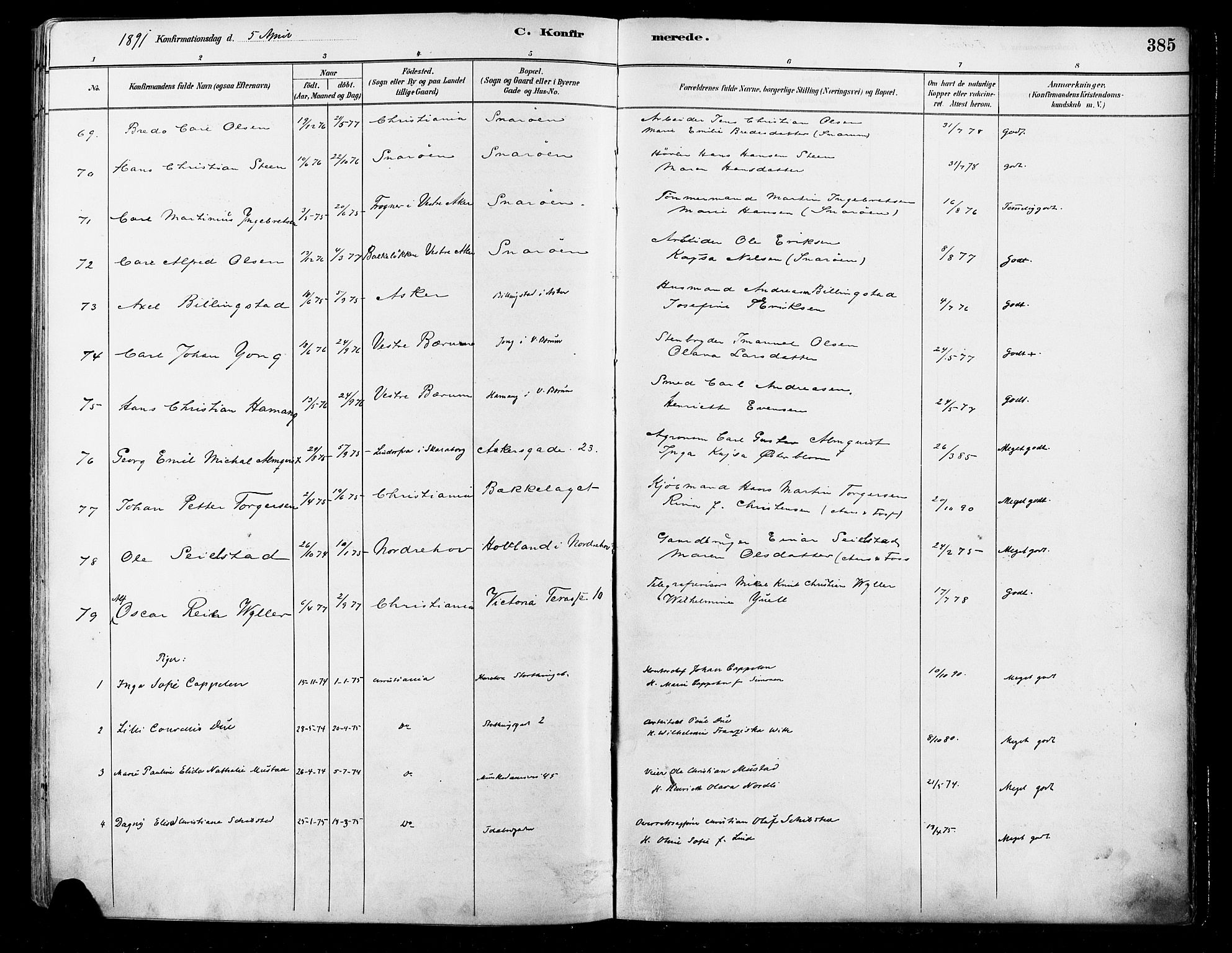 Johannes prestekontor Kirkebøker, AV/SAO-A-10852/F/Fa/L0003: Parish register (official) no. 3, 1882-1896, p. 385