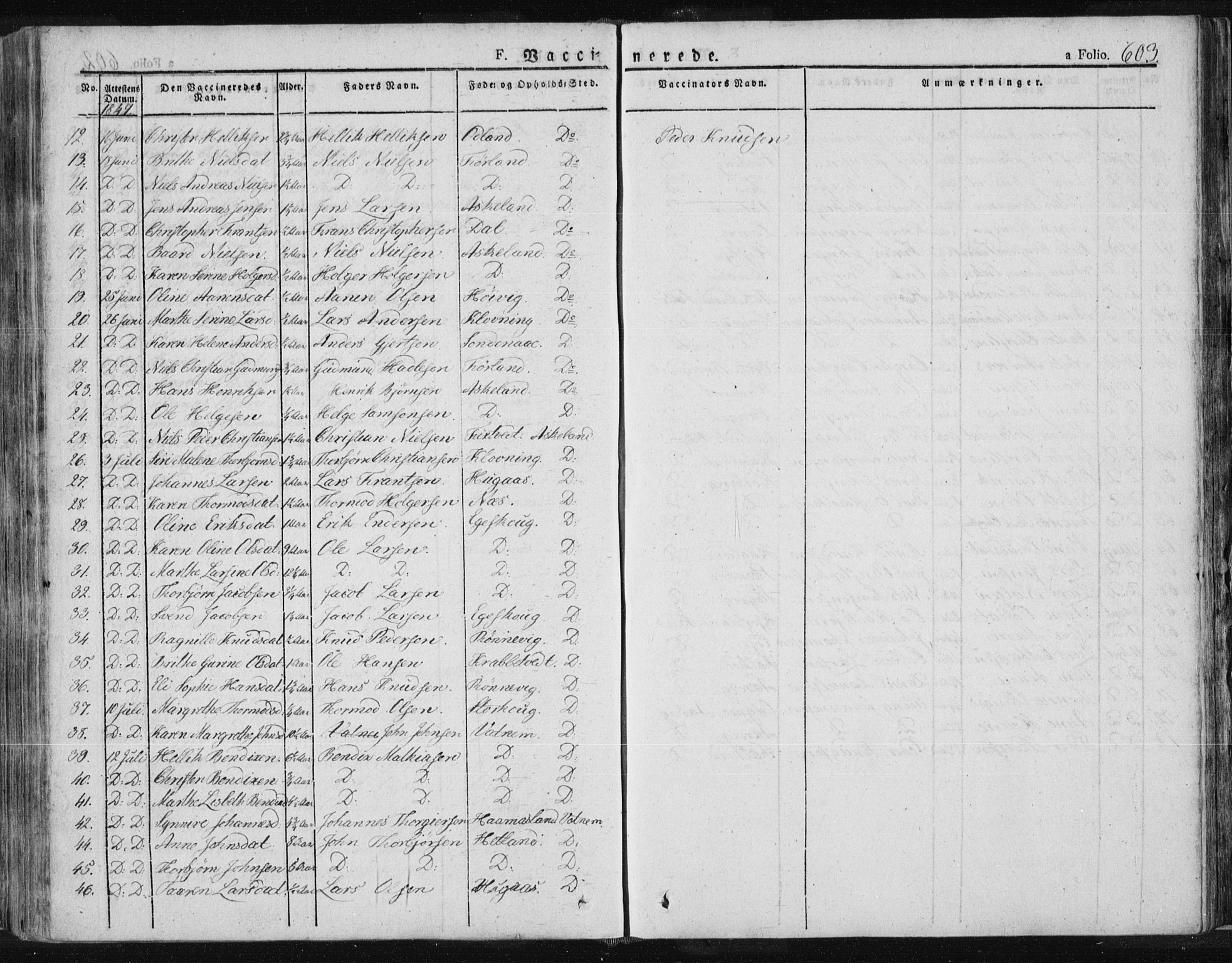 Tysvær sokneprestkontor, SAST/A -101864/H/Ha/Haa/L0001: Parish register (official) no. A 1.2, 1831-1856, p. 603