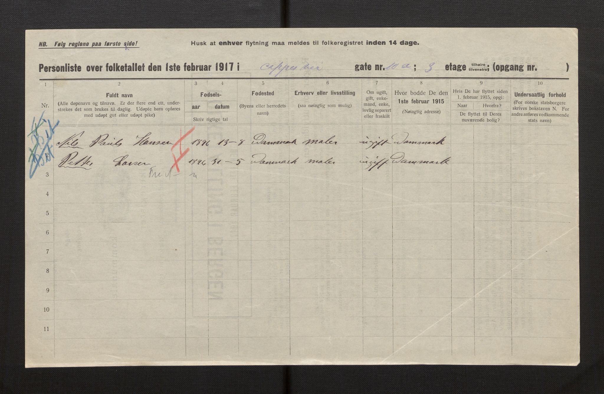 SAB, Municipal Census 1917 for Bergen, 1917, p. 4365