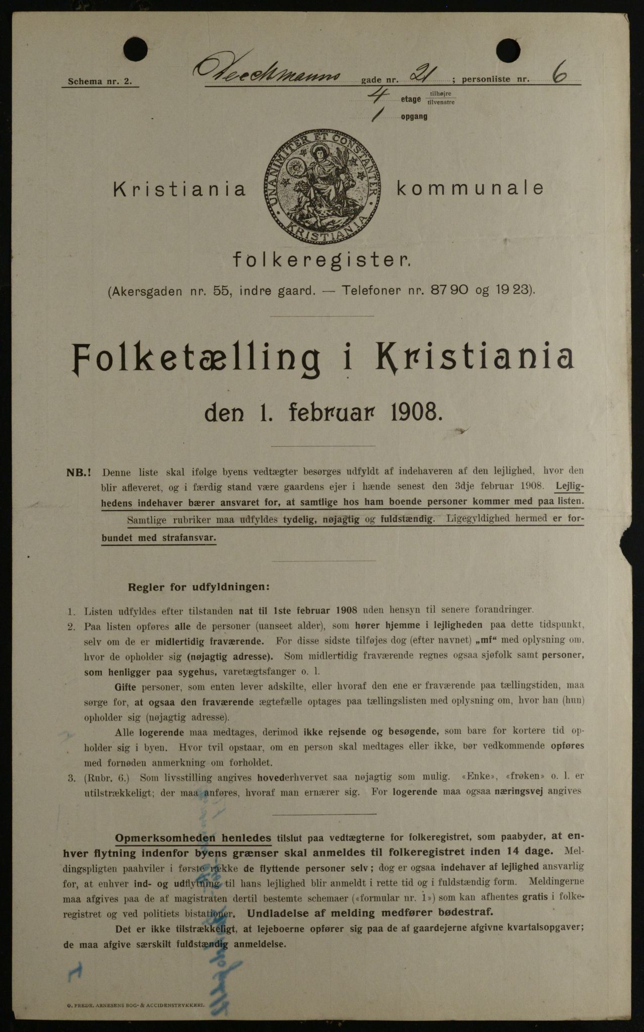 OBA, Municipal Census 1908 for Kristiania, 1908, p. 14690