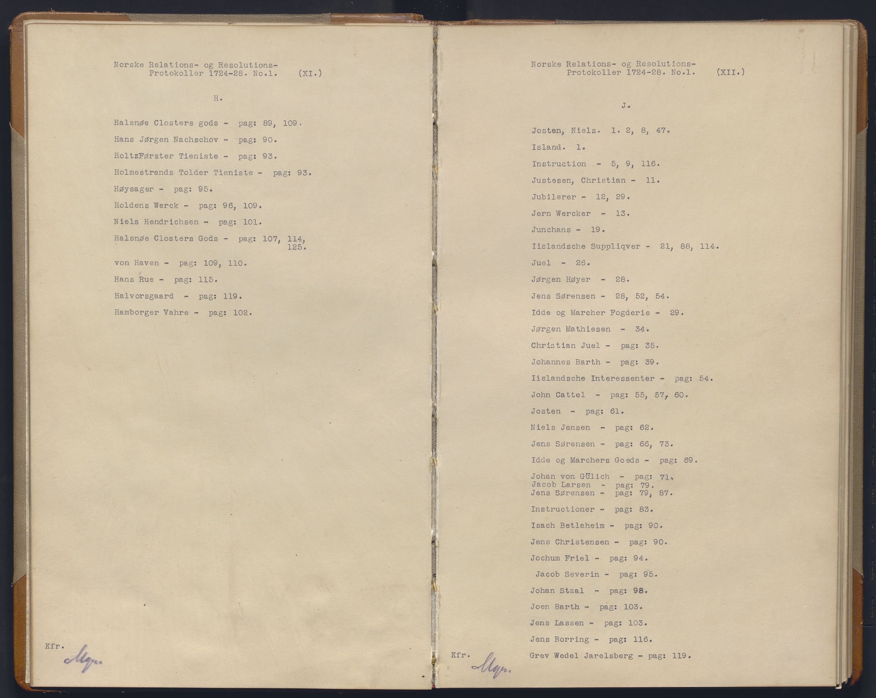Avskriftsamlingen, AV/RA-EA-4022/F/Fb/L0115: Registratur over norske Relasjons- og resolusjonsprotkoller, 1724-1728, p. 10