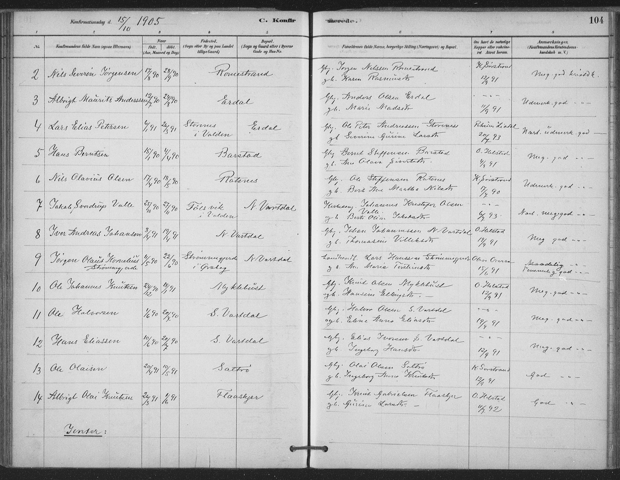 Ministerialprotokoller, klokkerbøker og fødselsregistre - Møre og Romsdal, AV/SAT-A-1454/514/L0199: Parish register (official) no. 514A01, 1878-1912, p. 104