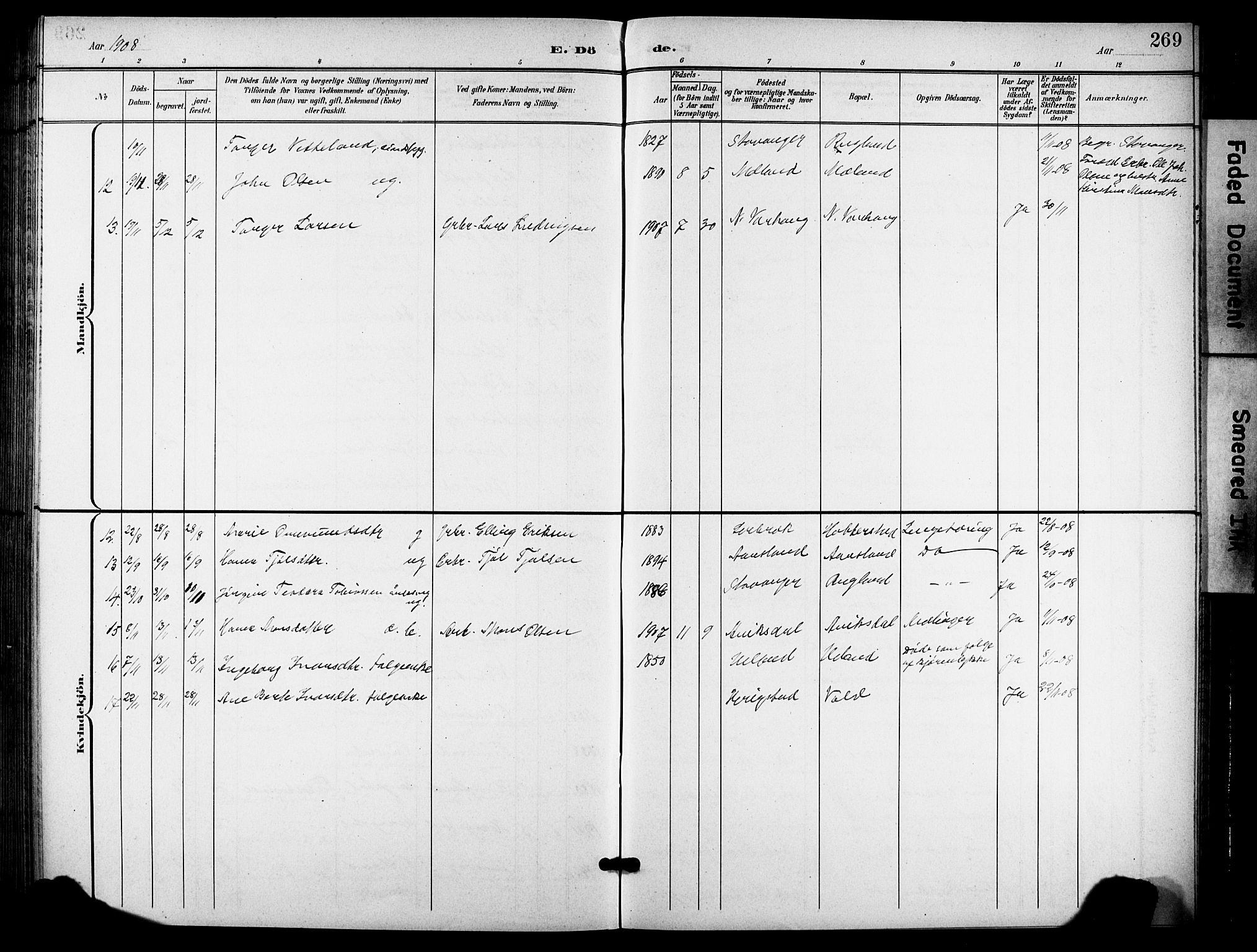 Hå sokneprestkontor, AV/SAST-A-101801/001/30BB/L0006: Parish register (copy) no. B 6, 1900-1924, p. 269