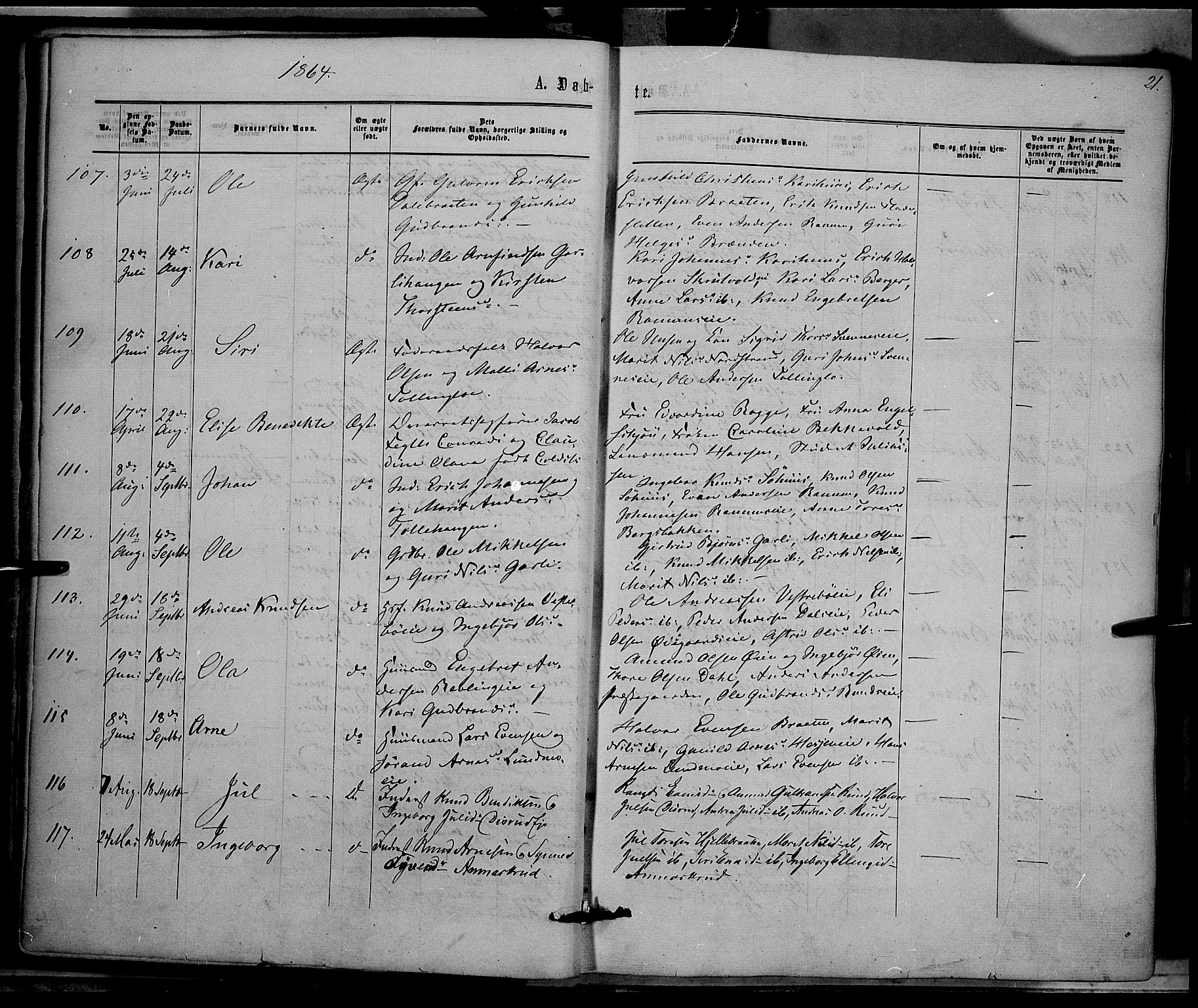 Nord-Aurdal prestekontor, AV/SAH-PREST-132/H/Ha/Haa/L0008: Parish register (official) no. 8, 1863-1875, p. 21