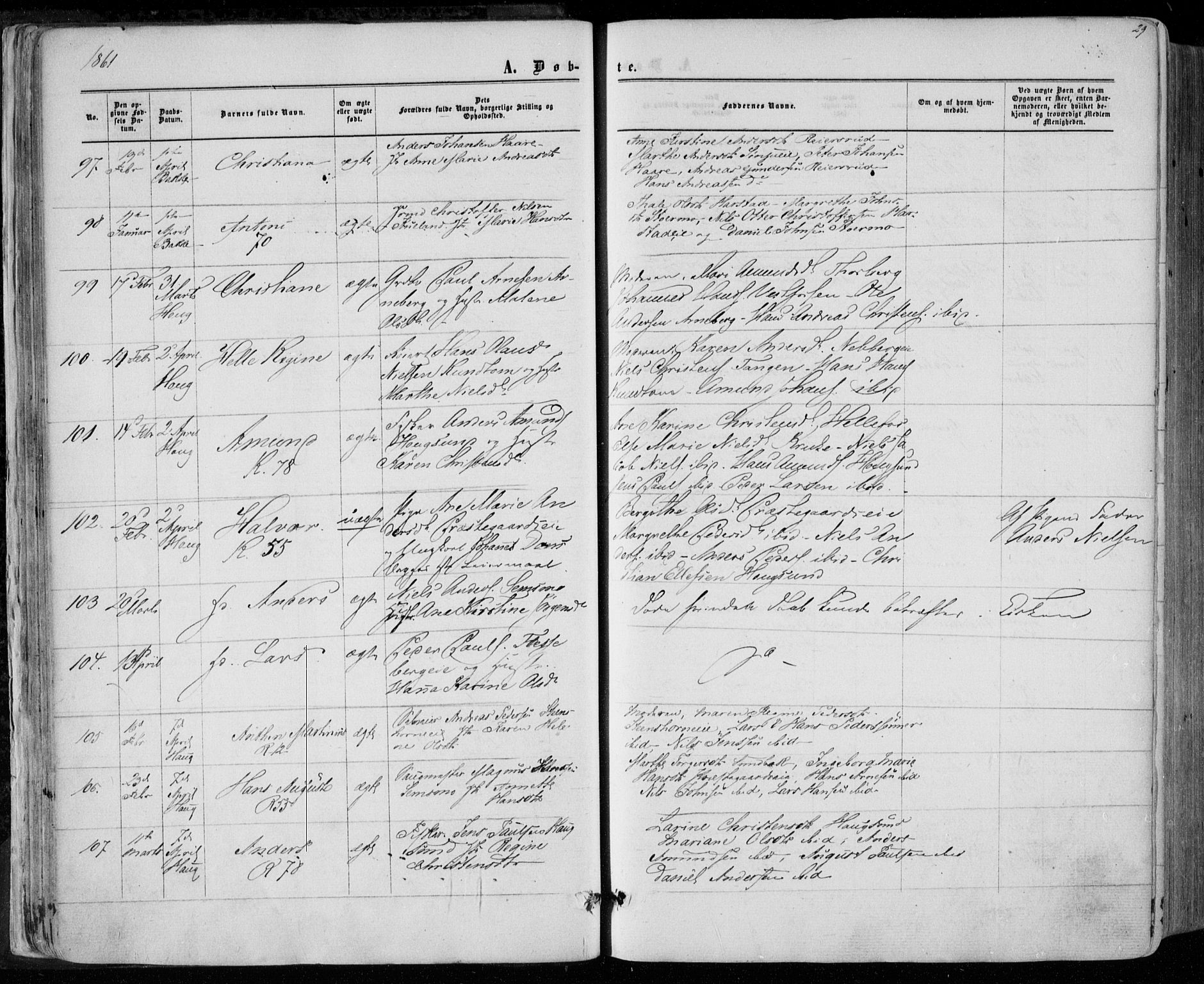 Eiker kirkebøker, SAKO/A-4/F/Fa/L0016: Parish register (official) no. I 16, 1860-1868, p. 29
