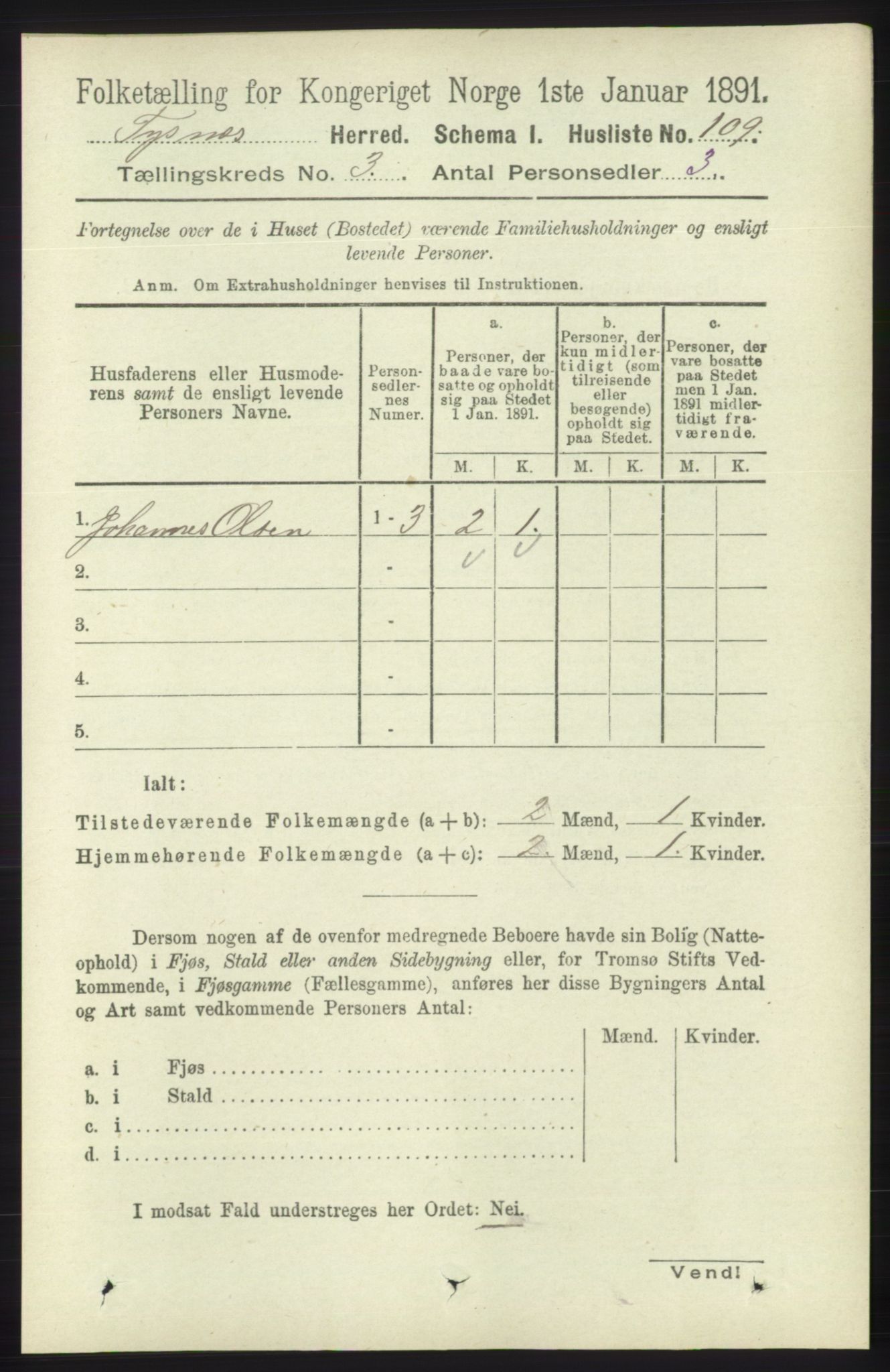 RA, 1891 census for 1223 Tysnes, 1891, p. 835