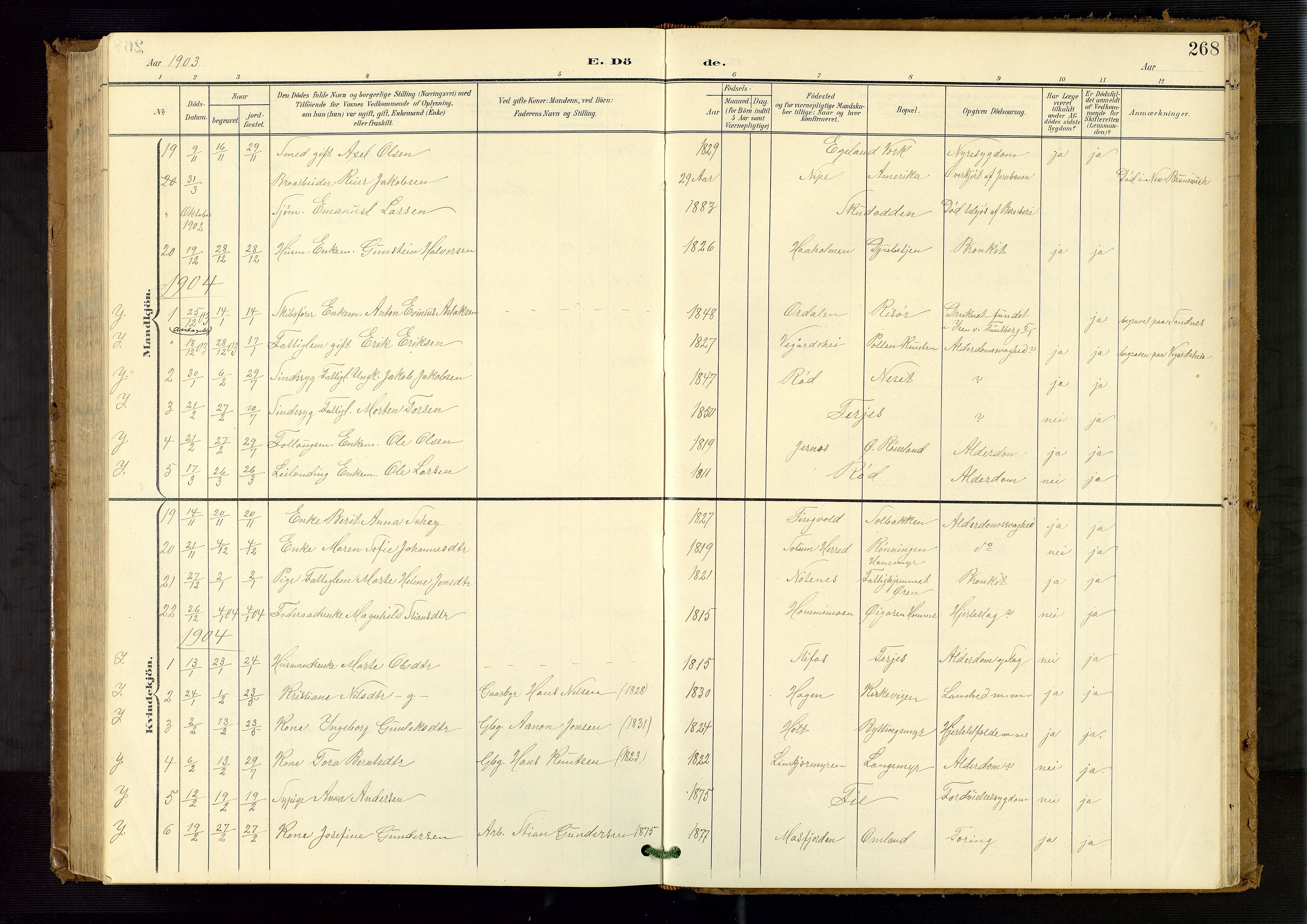 Søndeled sokneprestkontor, AV/SAK-1111-0038/F/Fb/L0005: Parish register (copy) no. B 6, 1900-1962, p. 268