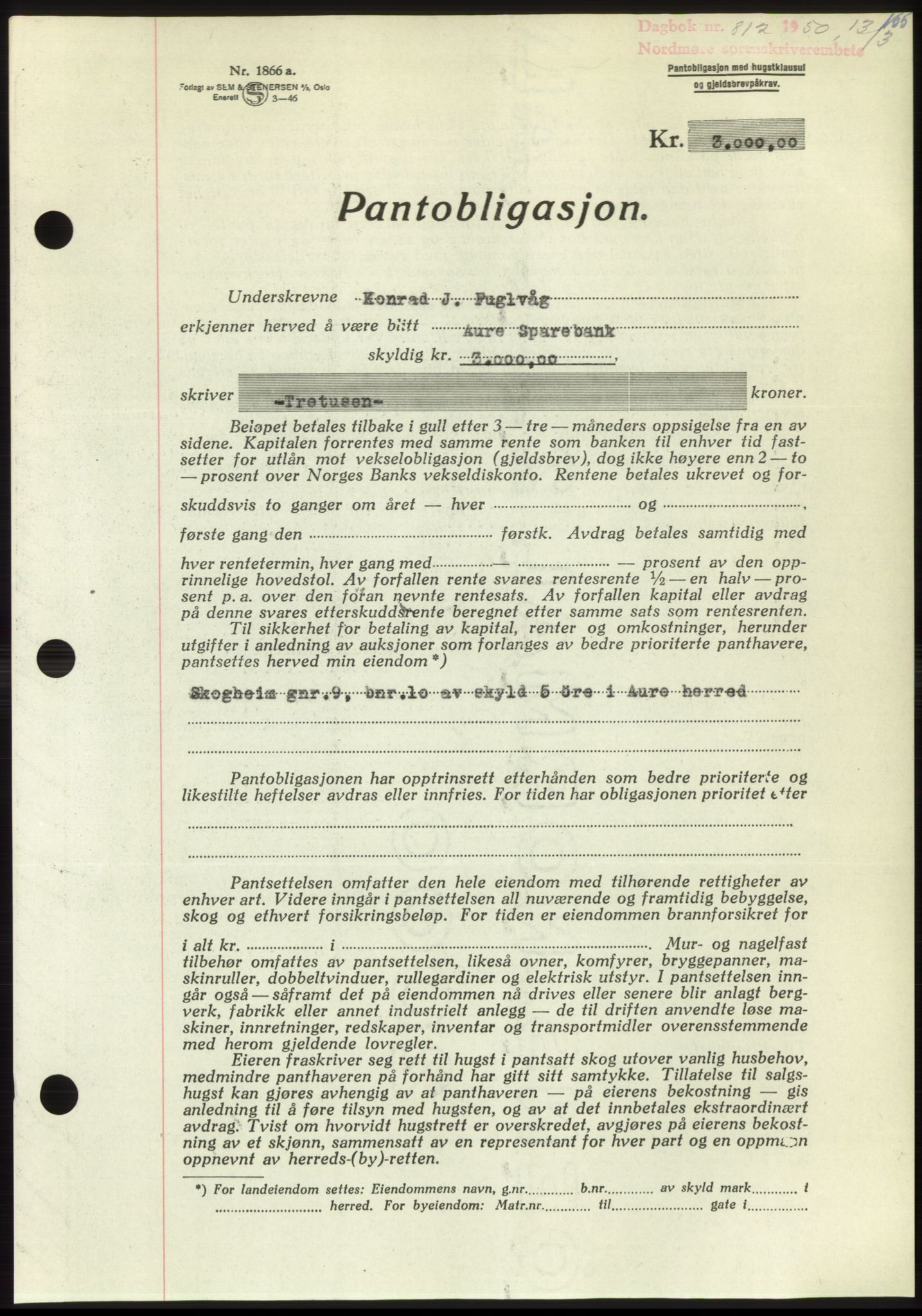 Nordmøre sorenskriveri, AV/SAT-A-4132/1/2/2Ca: Mortgage book no. B104, 1950-1950, Diary no: : 812/1950