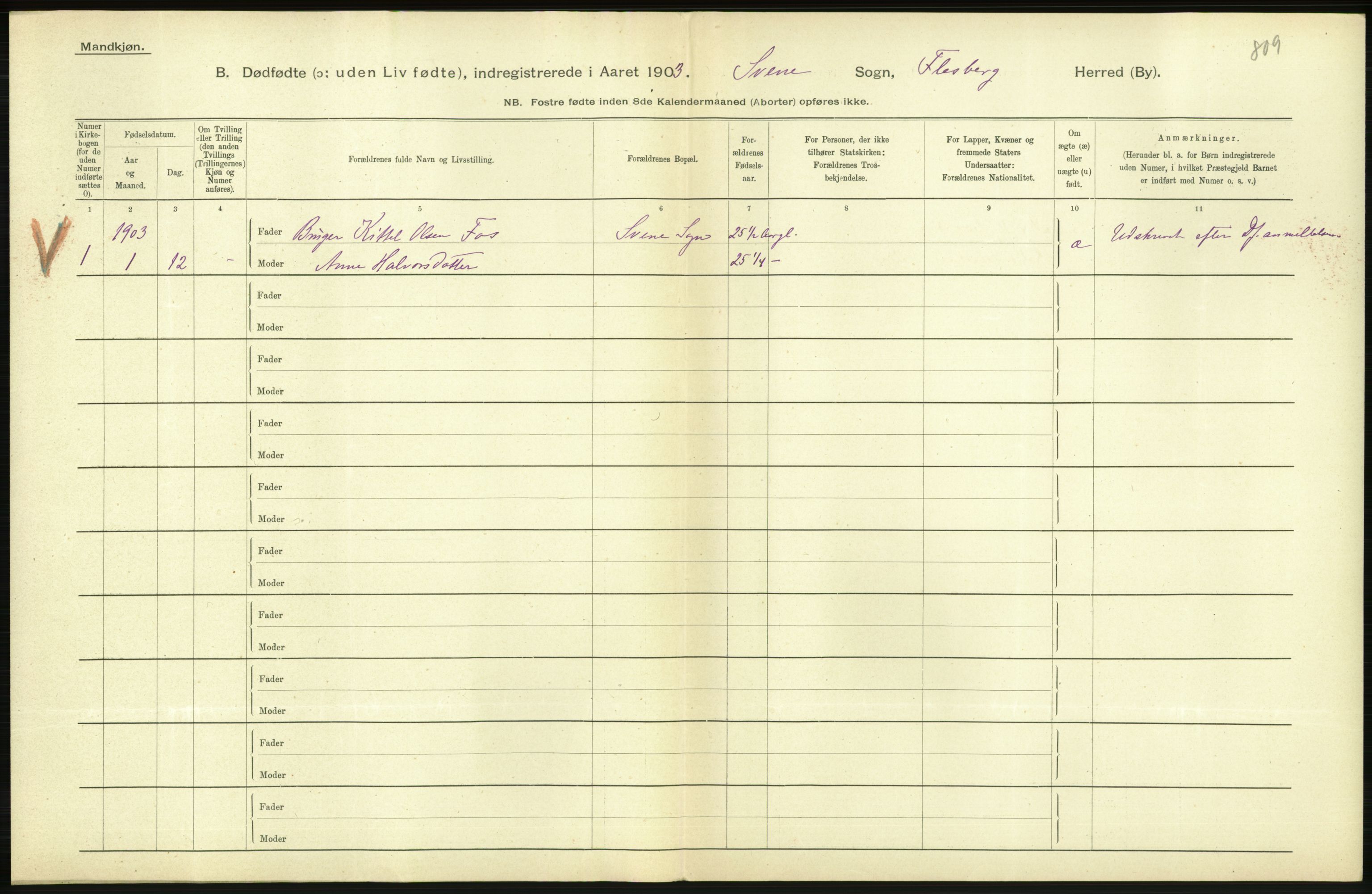 Statistisk sentralbyrå, Sosiodemografiske emner, Befolkning, AV/RA-S-2228/D/Df/Dfa/Dfaa/L0024: Smålenenes - Stavanger amt: Dødfødte. Bygder., 1903, p. 298