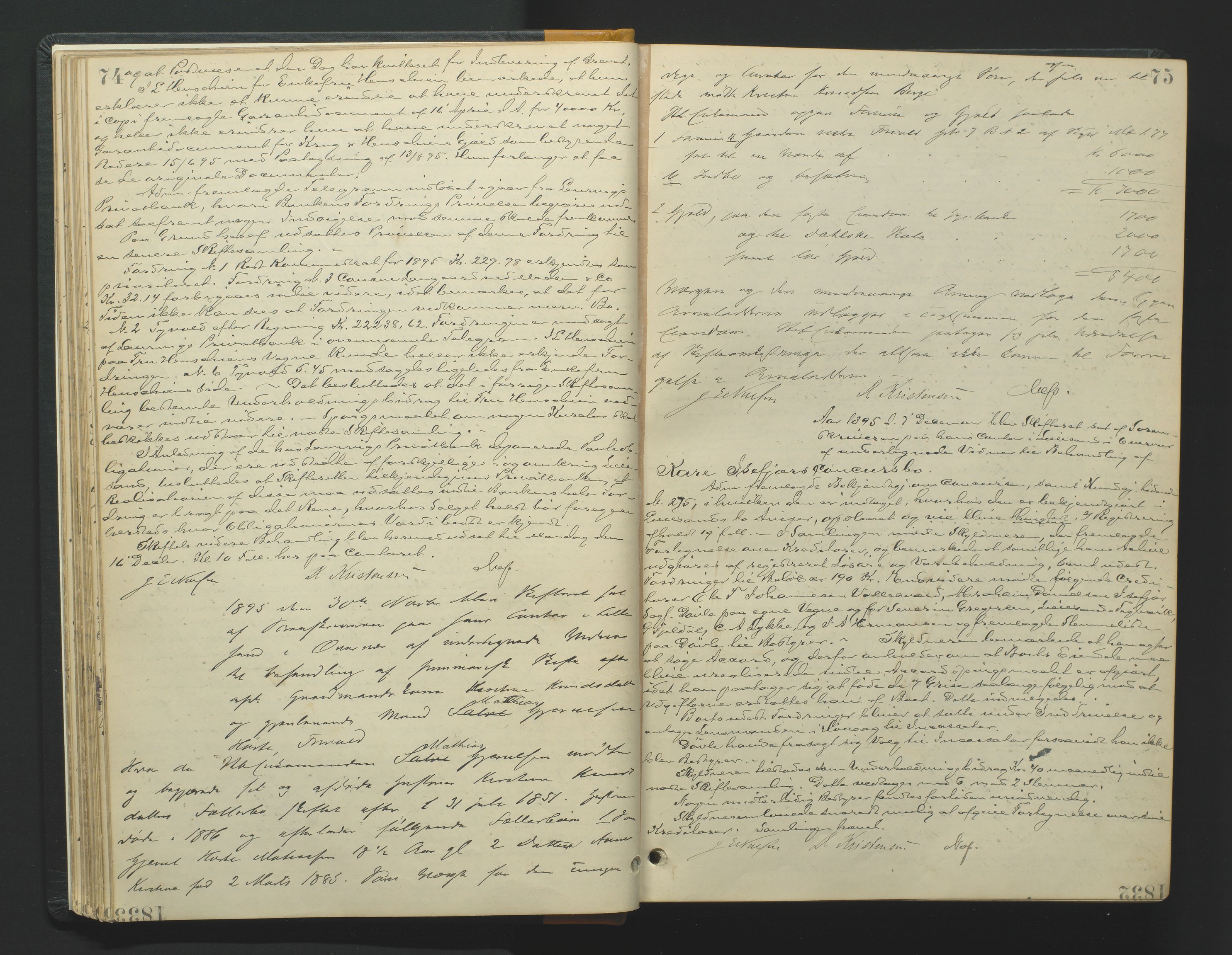 Vestre Nedenes/Sand sorenskriveri, AV/SAK-1221-0010/H/Hc/L0007: Skifteforhandlingsprotokoll nr. 5, 1894-1916, p. 74-75
