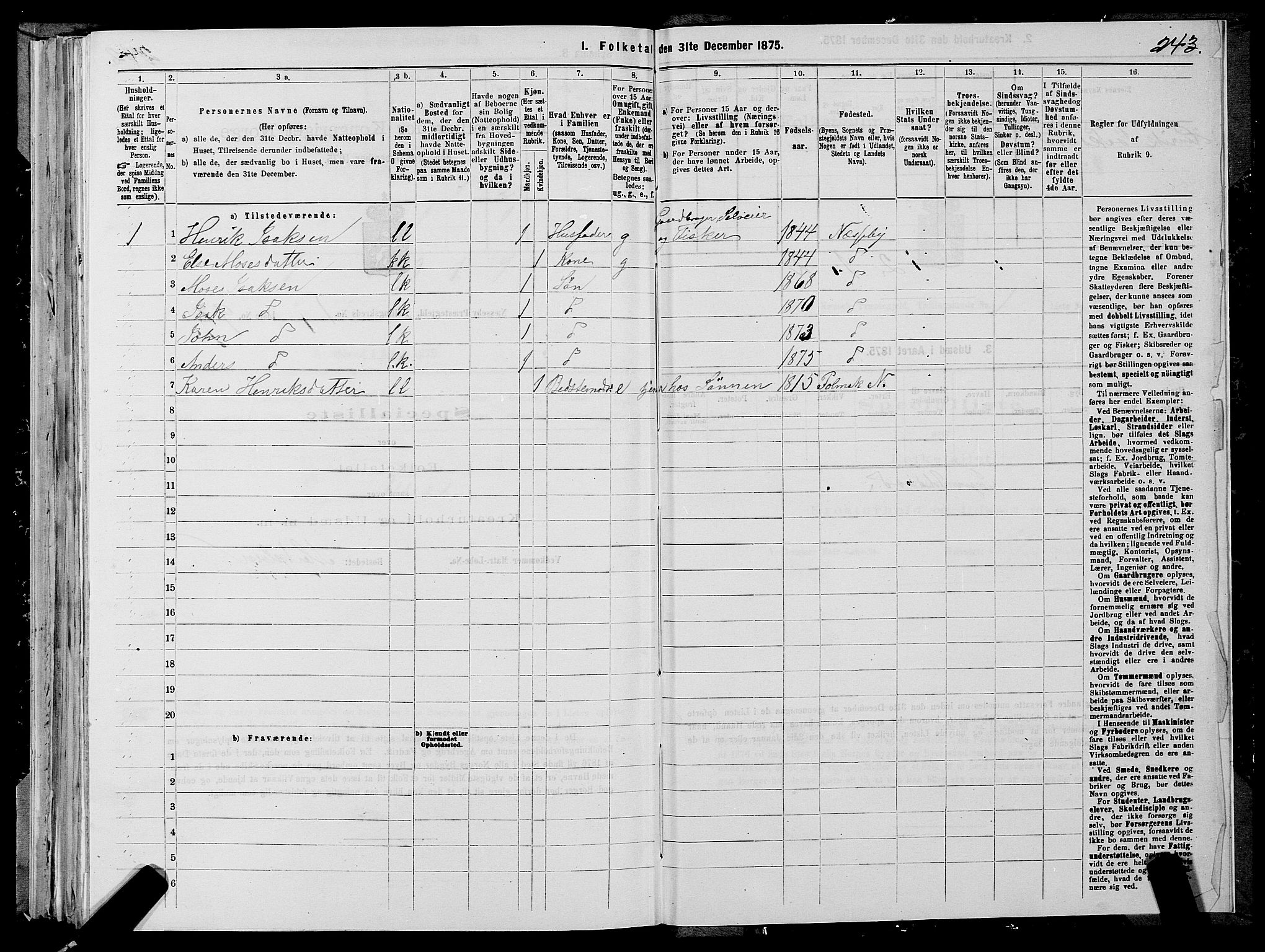 SATØ, 1875 census for 2027P Nesseby, 1875, p. 1243