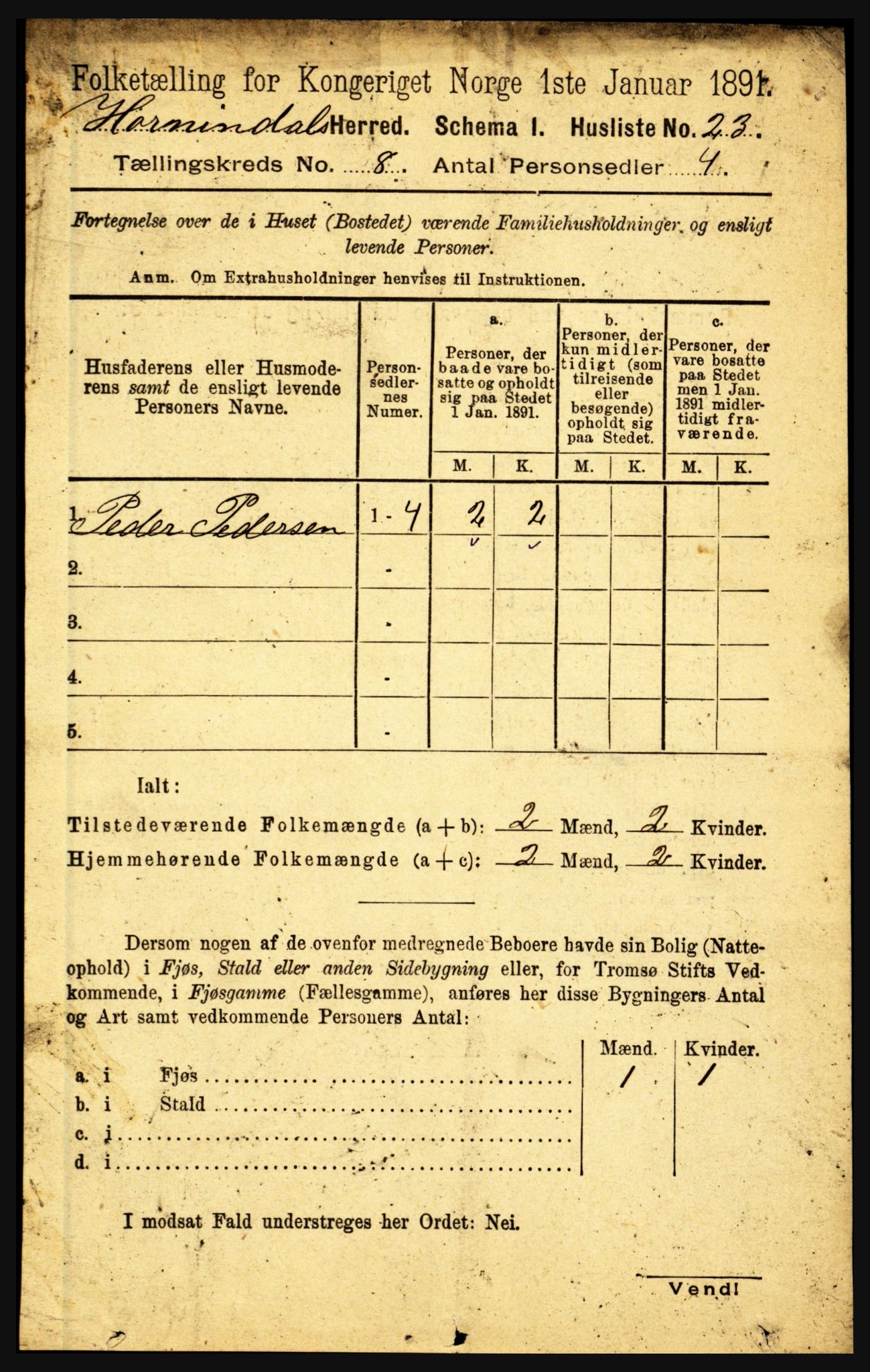 RA, 1891 census for 1444 Hornindal, 1891, p. 1889